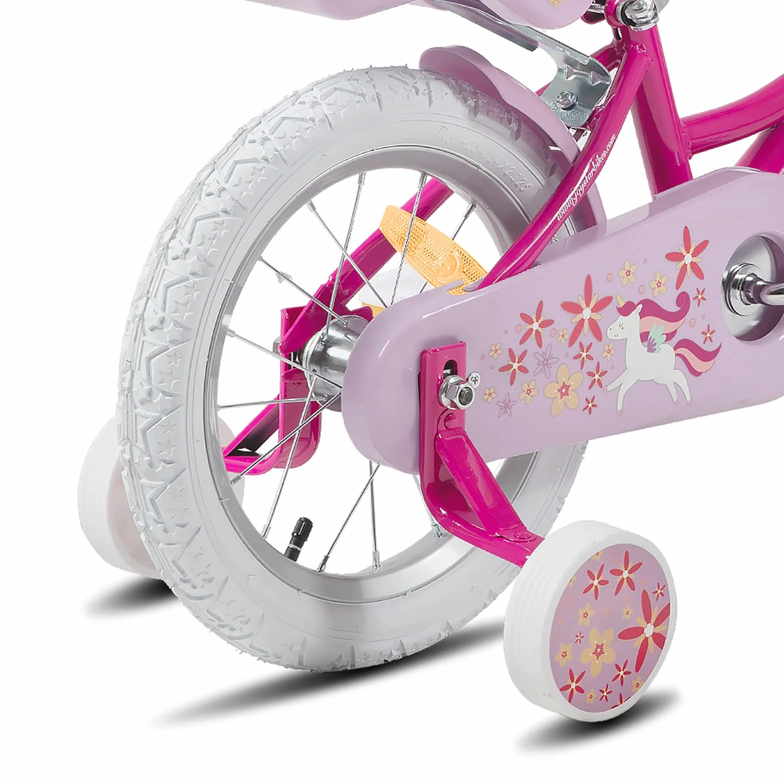 JOYSTAR Bicicleta Unicornio 12/14/16/18 Pulgadas para Niñas de 2-9 años, Bicicleta Infantil con Asiento de Muñeca y Ruedas Estabilizadoras y Cesta