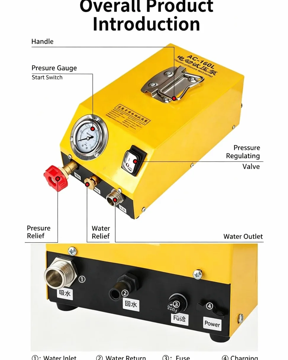 Bomba hidrostática eléctrica de Prueba, comprobador de presión de Fugas para líneas de Agua hidráulicas de 9/13/15/20/25 kg, Bomba de Prueba de Fugas de Agua (9kg)