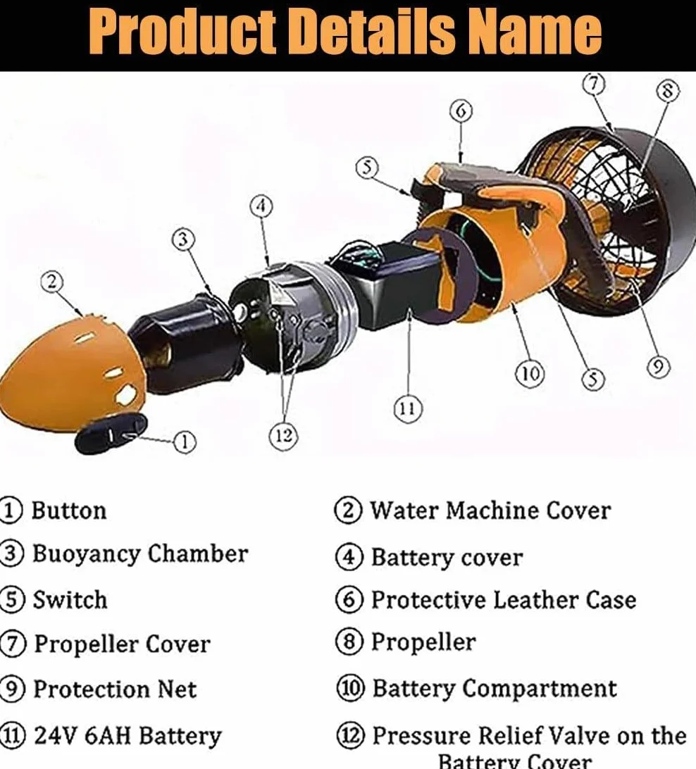 Scooter Submarino de 500 W, propulsor Submarino, hélice de Agua de Doble Velocidad, Alta Seguridad, se Puede Utilizar en 15 m, Scooter Submarino de Alta Resistencia para Buceo Profundo.