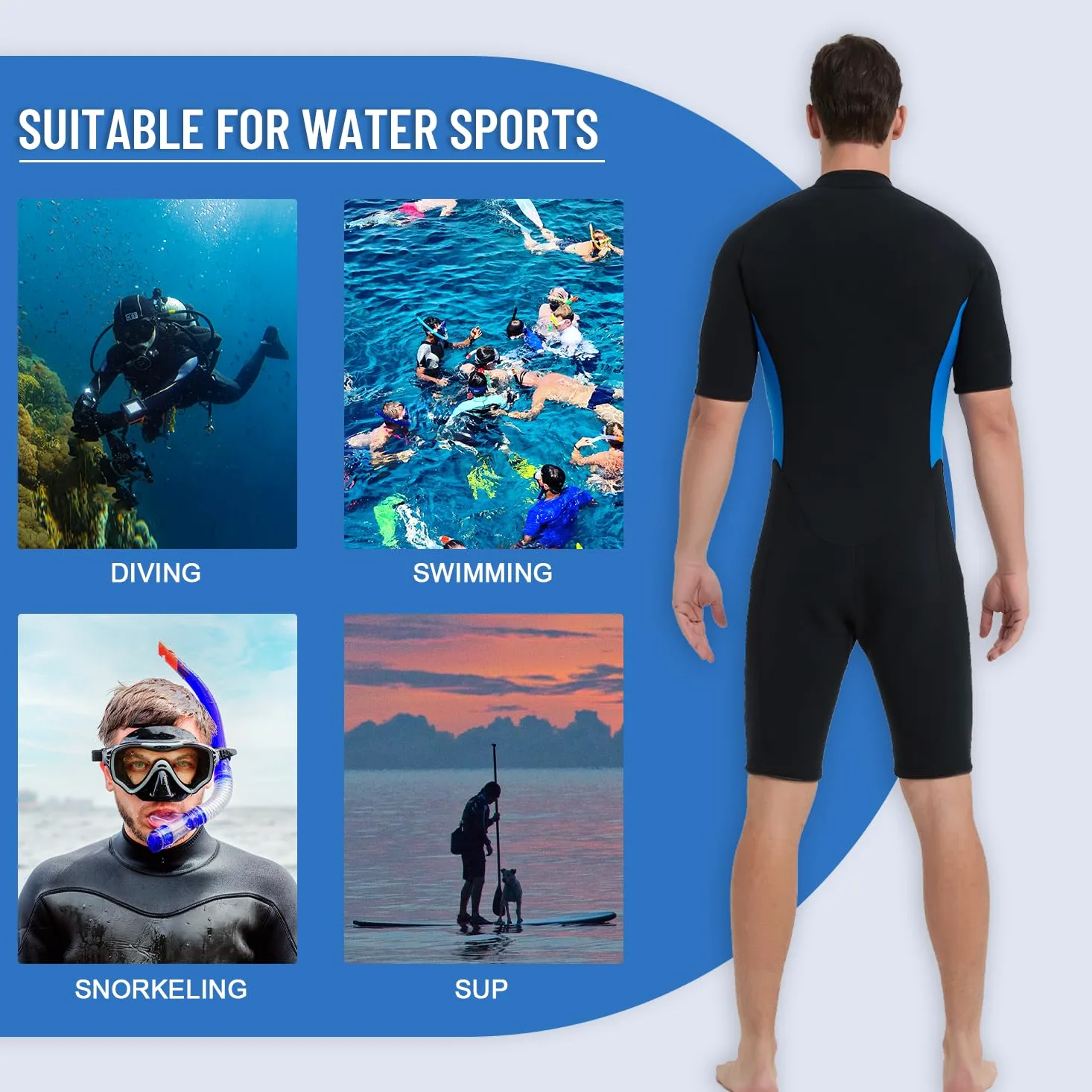 Lemorecn Traje de neopreno corto de 2 mm para hombre y mujer, traje de buceo de neopreno ultra elástico de manga corta traje de neopreno con cremallera frontal traje de baño térmico
