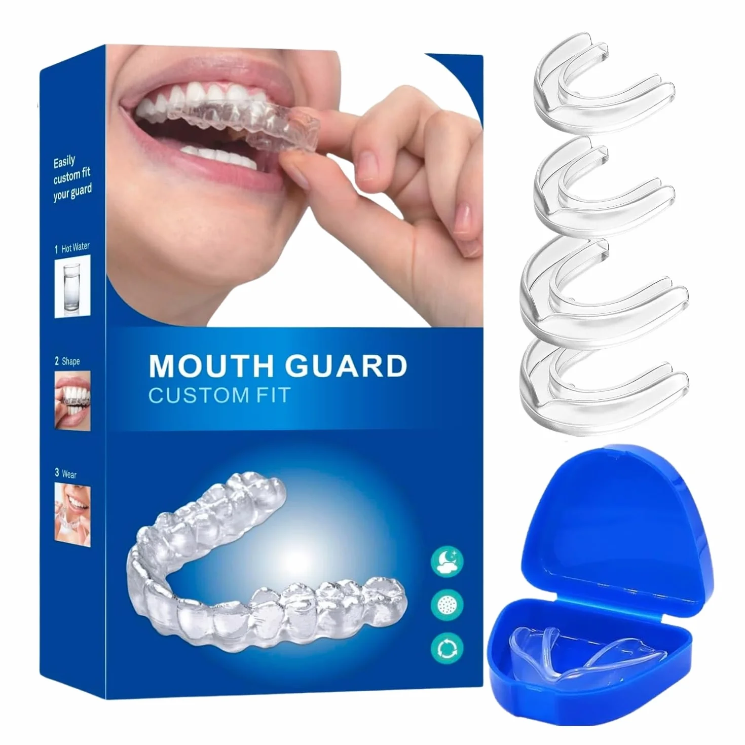 Ferula Descarga Bruxismo 4 Piezas 2 Tamaños, Protector Bucal Dental para Dormir