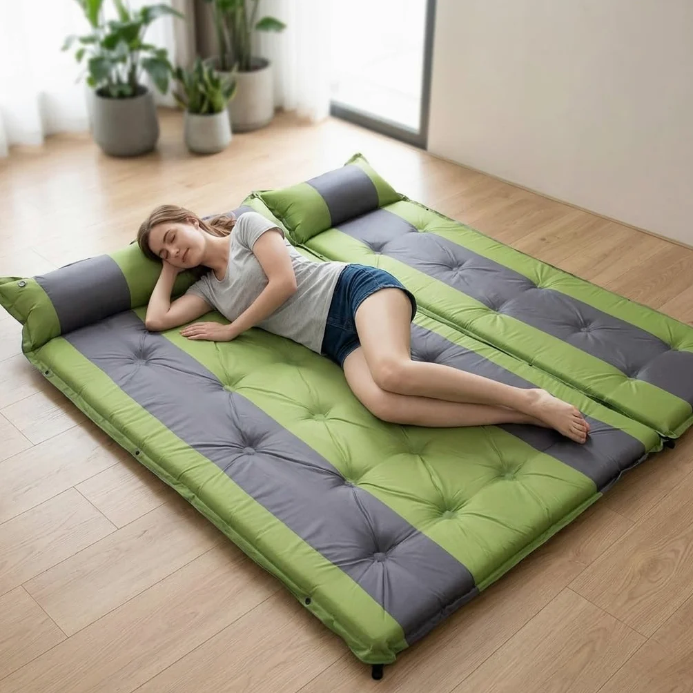 Colchón Hinchable Camping, Cama Plegable Autoinflable, Colchoneta para 3-4, 192x188x5cm