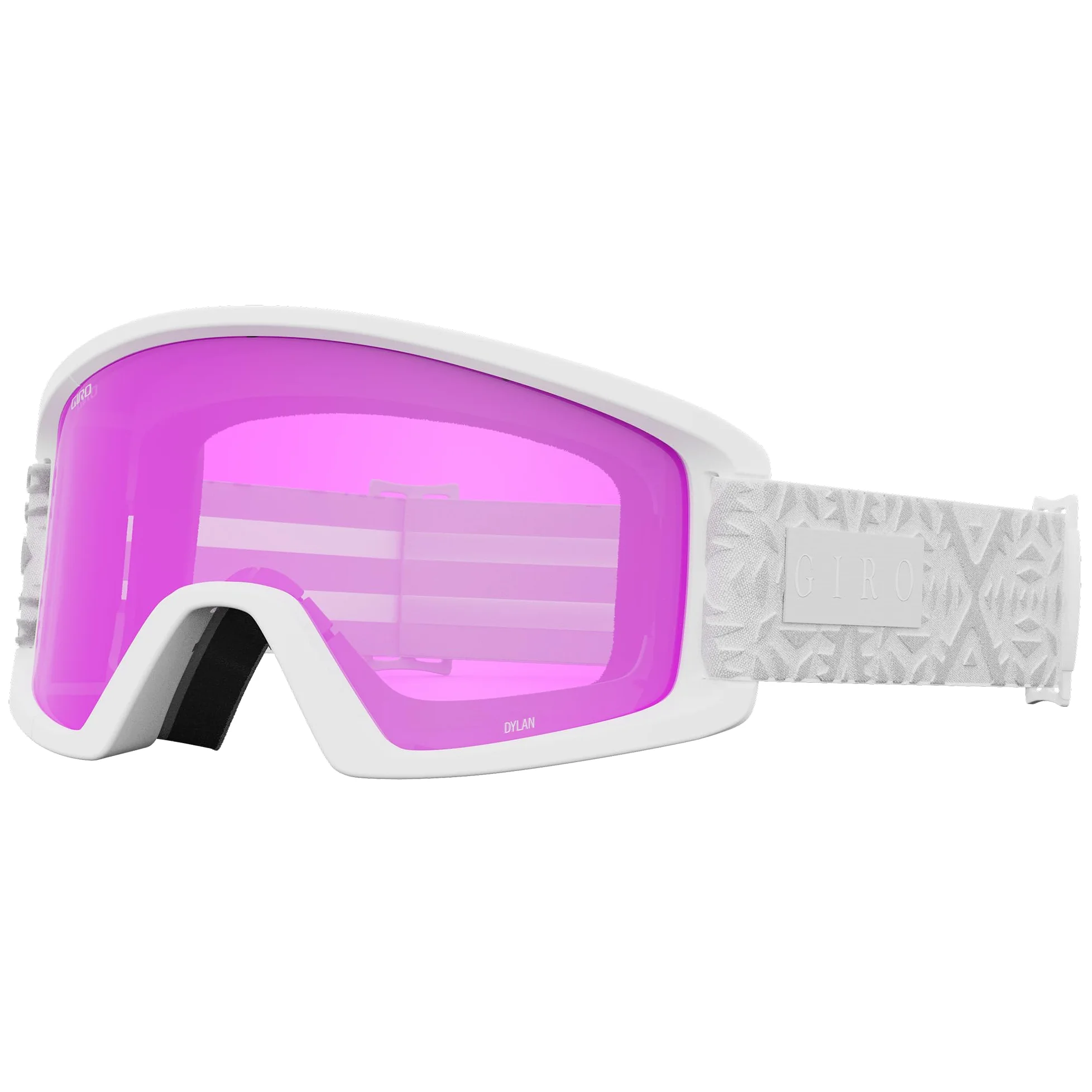 Giro Dylan Asian Fit - Gafas de snowboard para mujeres y jóvenes, correa blanca con lentes amarillos/rosa ámbar