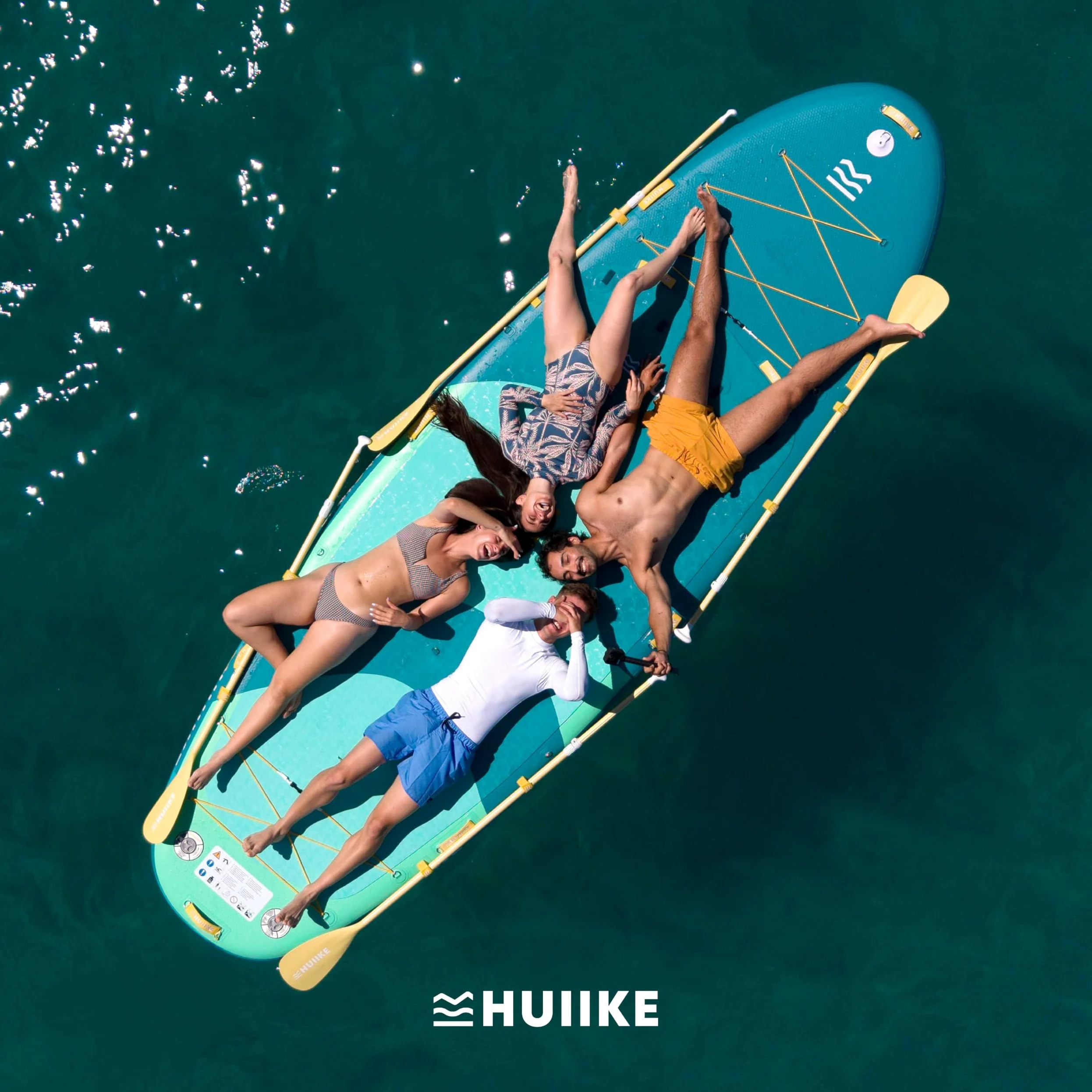 HUIIKE Tabla Paddle Surf Hinchable XXL 15' 4 Personas 480 kg con Accesorios | SUP Gigante con 4 Remos, 2 Infladores, 5 Quillas, Leash y Macuto. Stand Up Paddle Board Gran Estabilidad y Resistencia