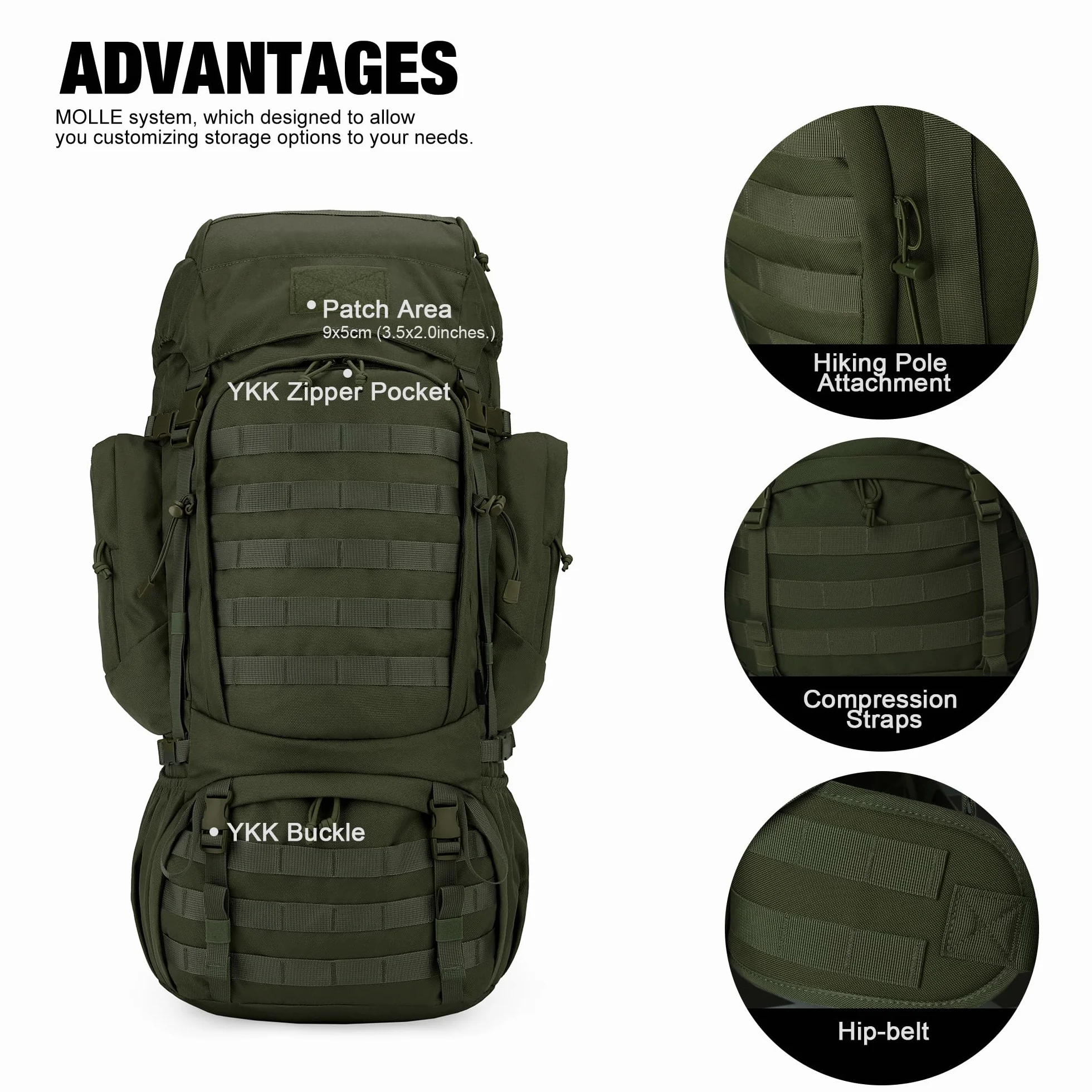Mardingtop Mochila Táctica 60 Litros con Protector de Lluvia Trekking Expandible Aire Libre Senderismo Viaje Acampar