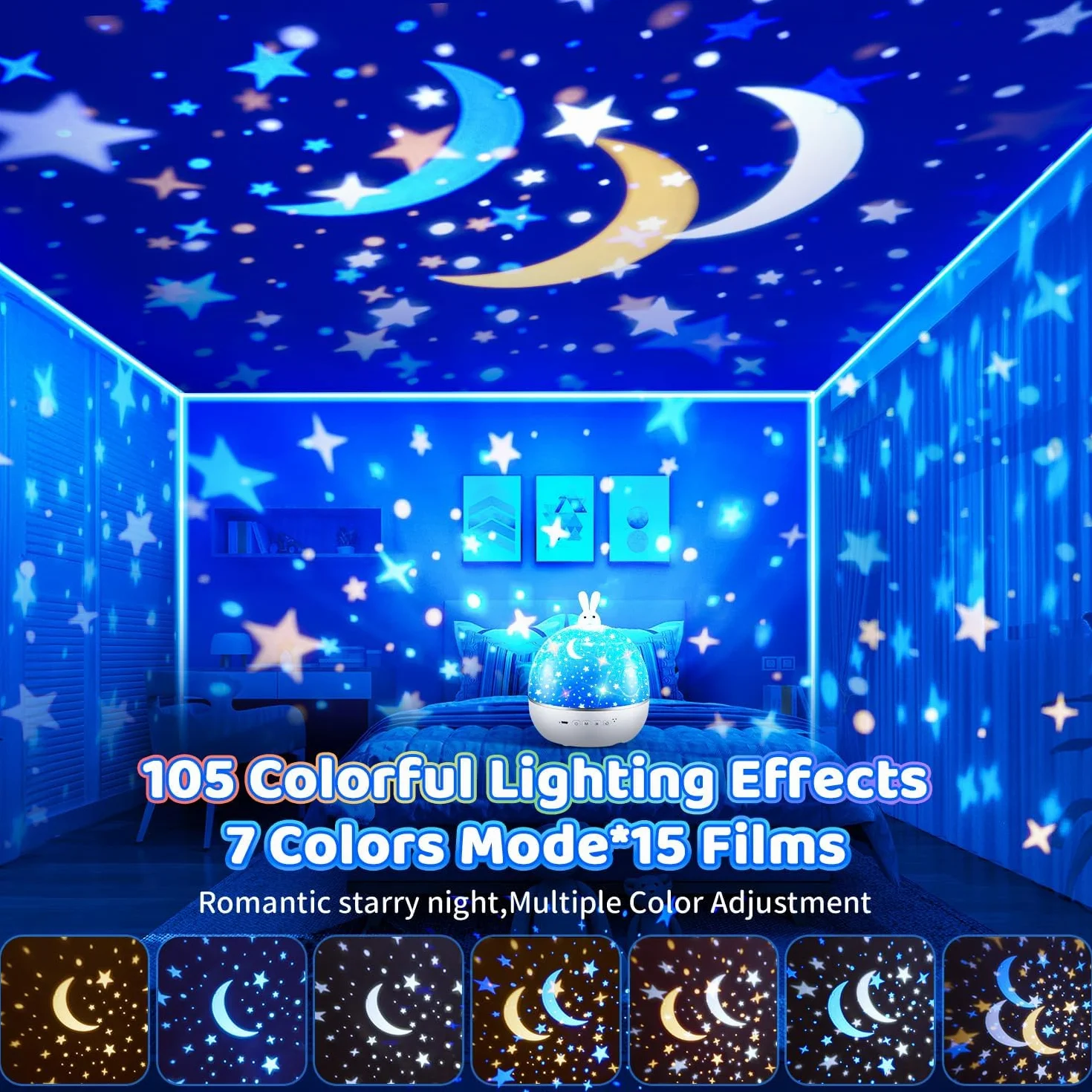 Proyector de Galaxias y Estrellas Real, 15 Temas & Música Bluetooth, Luz Nocturna Infantil, 360° Rotación, Juguete para Niños 1-5 años