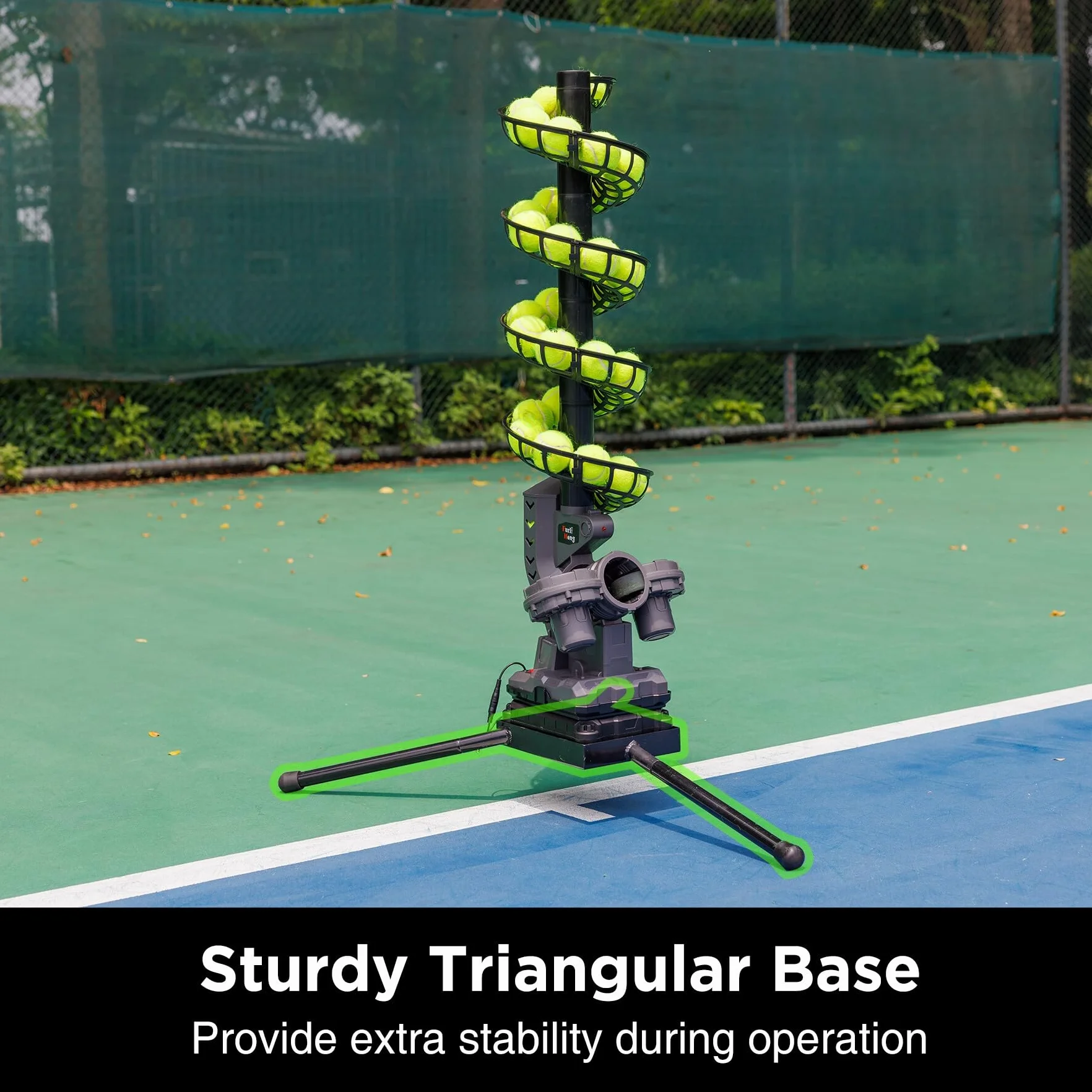 Furlihong 3807BH Máquina de Pelotas de Tenis con Base Triangular – Velocidad Ajustable, Oscilación Izq.-Der. y Movimiento Vertical de Lanzamiento, Entrenamiento para Todos los Niveles
