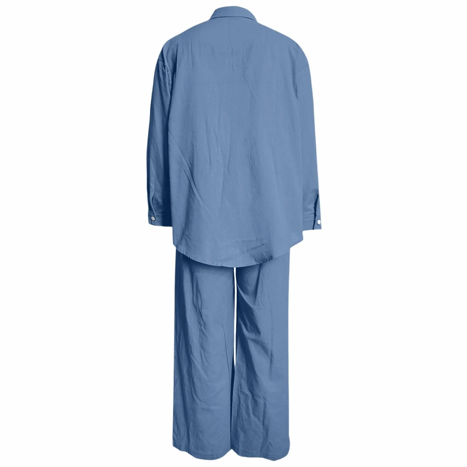 Traje de lino para mujer de dos piezas, pantalón manga larga, transpirable, elástico, pijama de casa ligero