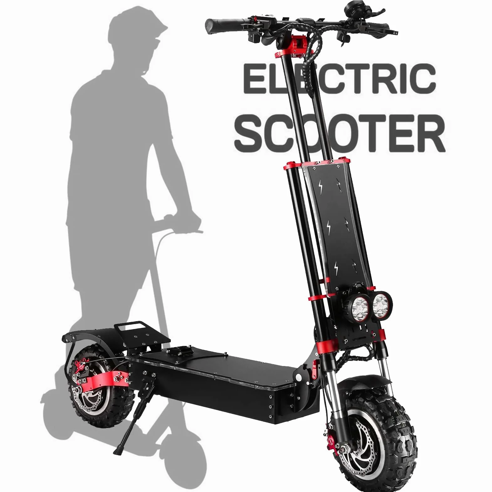 HWWH Patinete Electrico Adultos Potente Todoterreno Dual Motor Alta Gama Scooter Electrico Plegable Carga 200kg 11in Neumáticos de Vacío Todoterreno Batería de Litio de 60V 45Ah