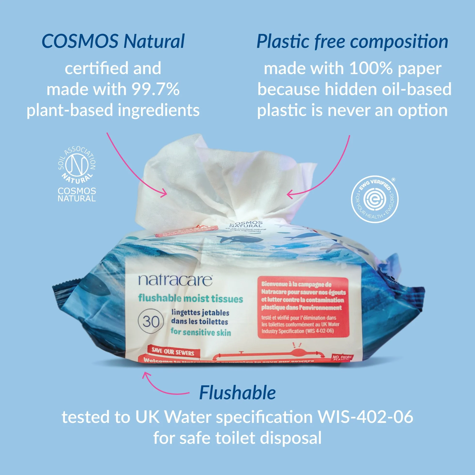 Natracare Tocador de papel higiénico Safe to Flush 30 wipes