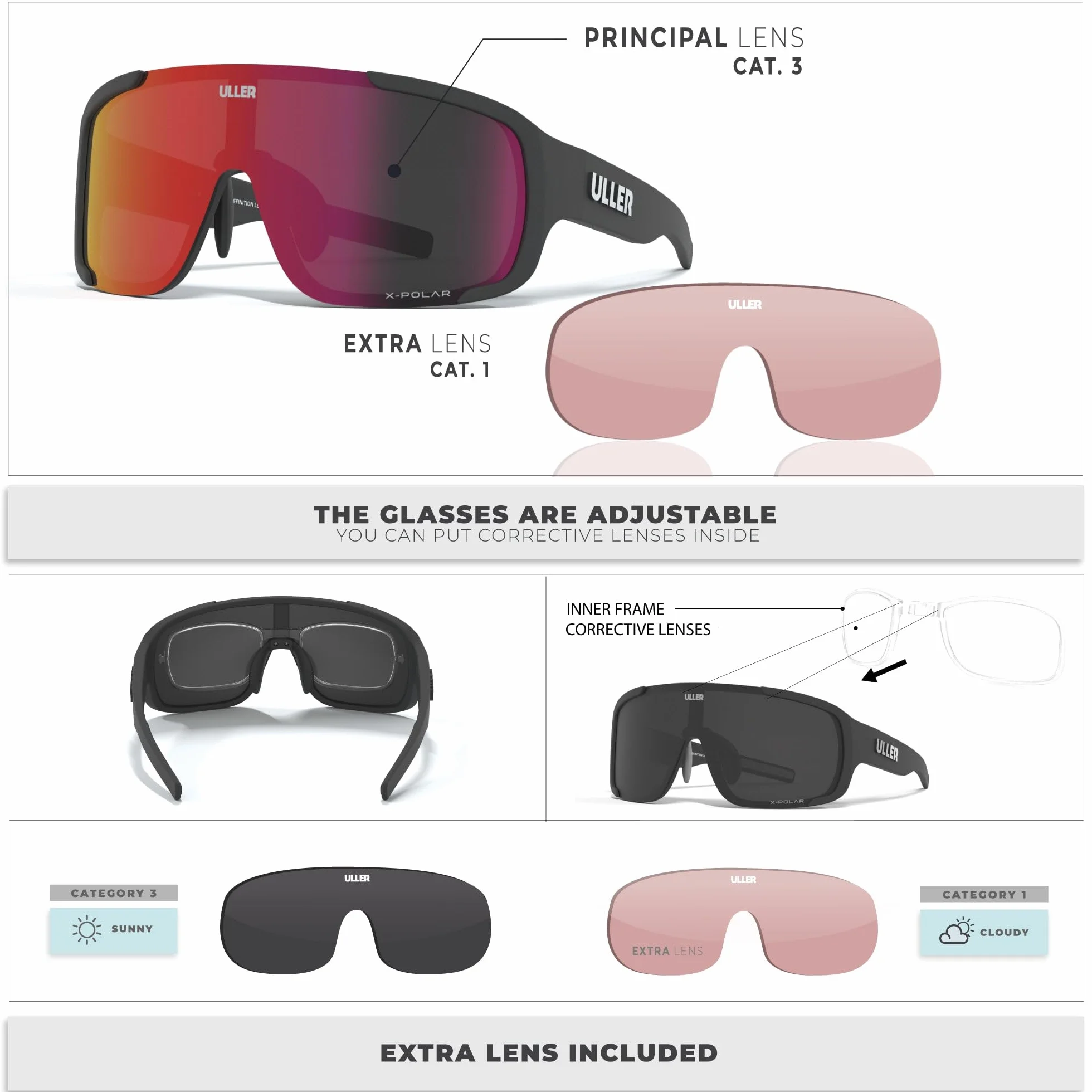 Uller Gafas de sol Deportivas Polarizadas para Ciclismo y Running Hombre Mujer Modelo BOLT