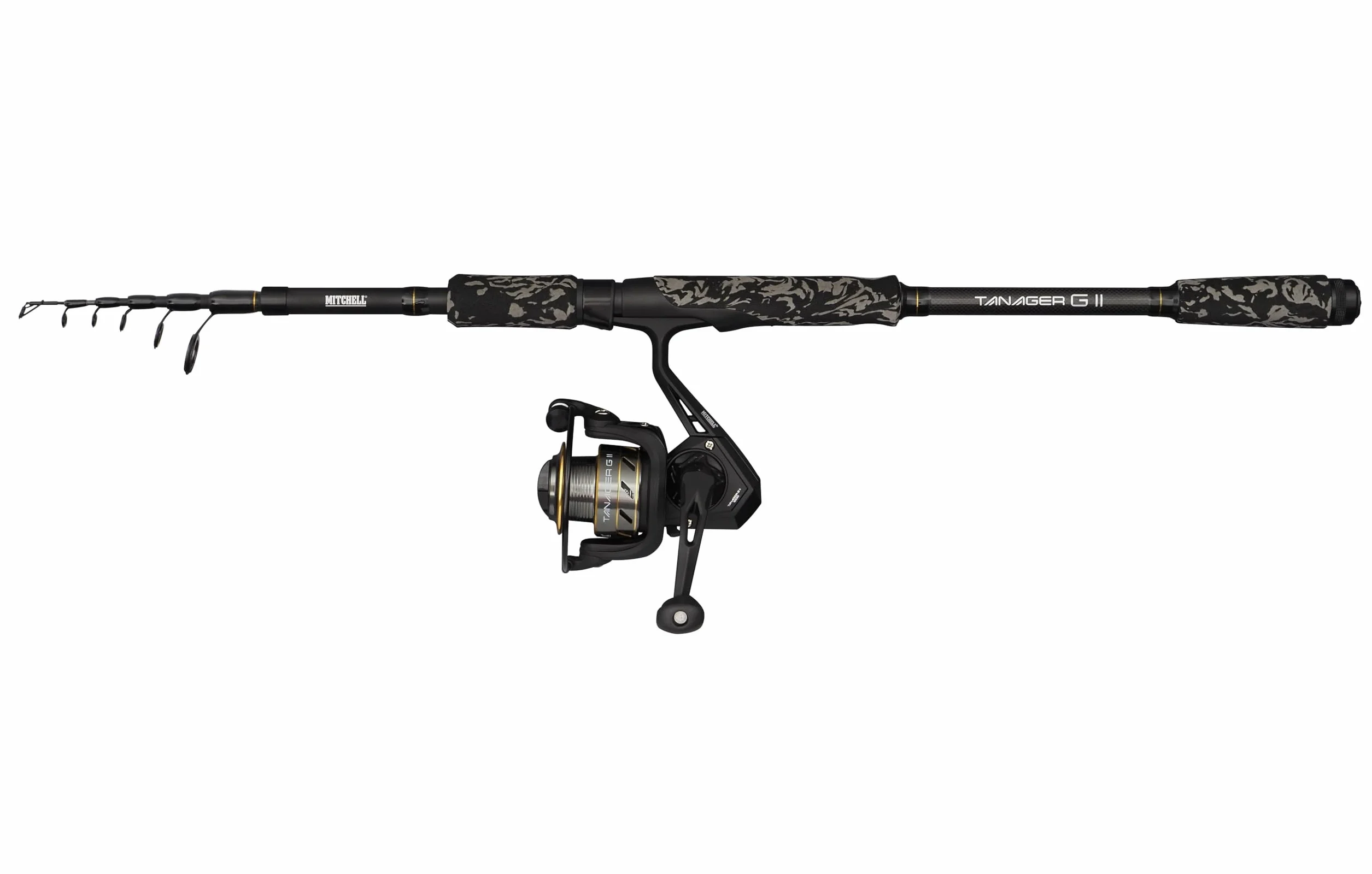 Mitchell Tanager G2 Telespin Combo | Caña Telescópica Portátil y Carrete para Pesca en Agua Dulce | Arrastre Suave | Principiantes y Pescadores Intermedios | Negro |Múltiples Opciones Disponibles