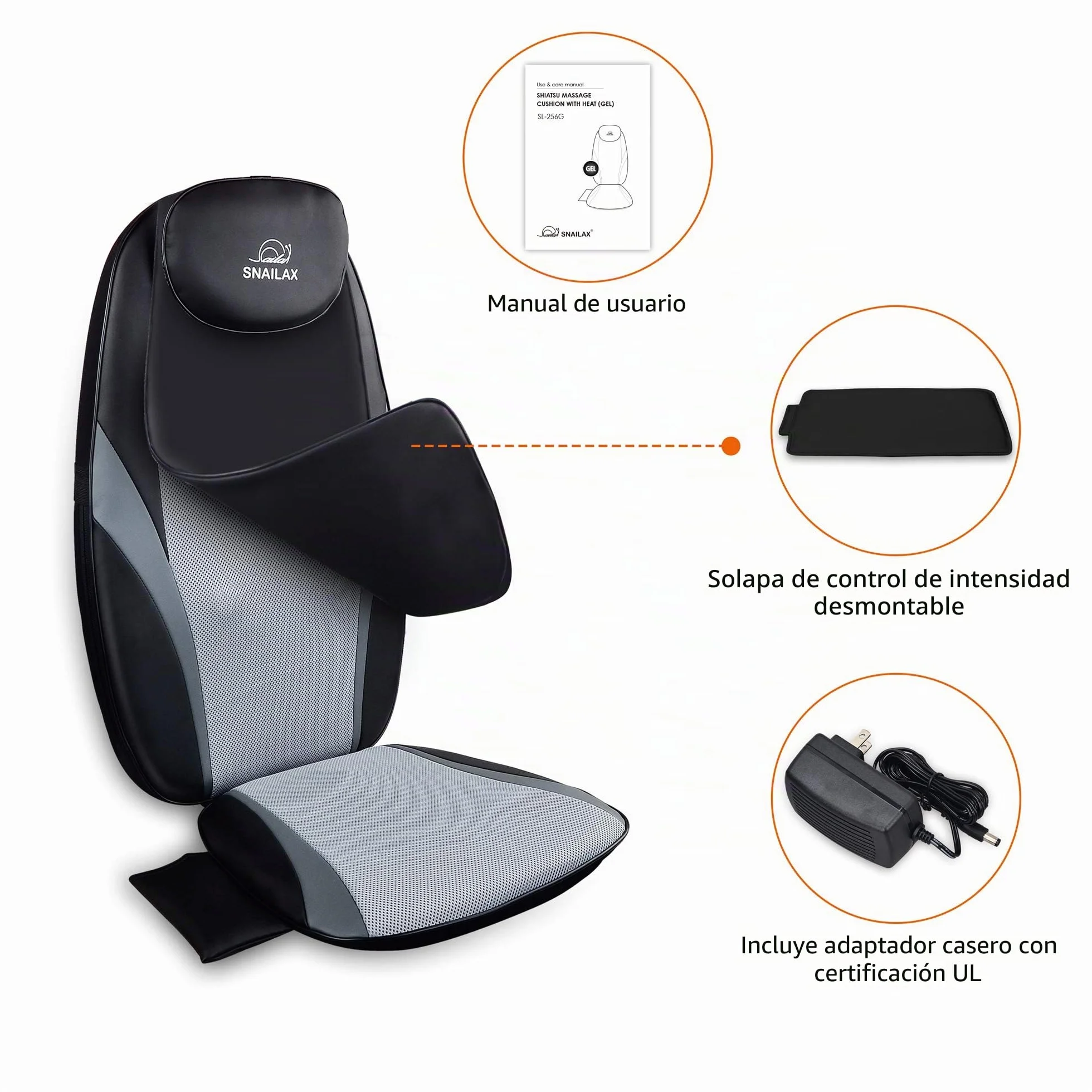 Snailax Masajeador Shiatsu con Calefacción, Cojín de Masaje de Gel para Silla de Oficina