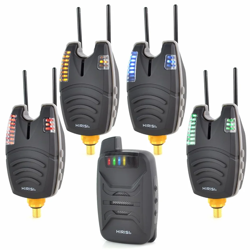 Hirisi Tackle - Juego de alarma de pesca inalámbrica con 1 receptor y 4 alarmas de mordida para pesca, día y noche