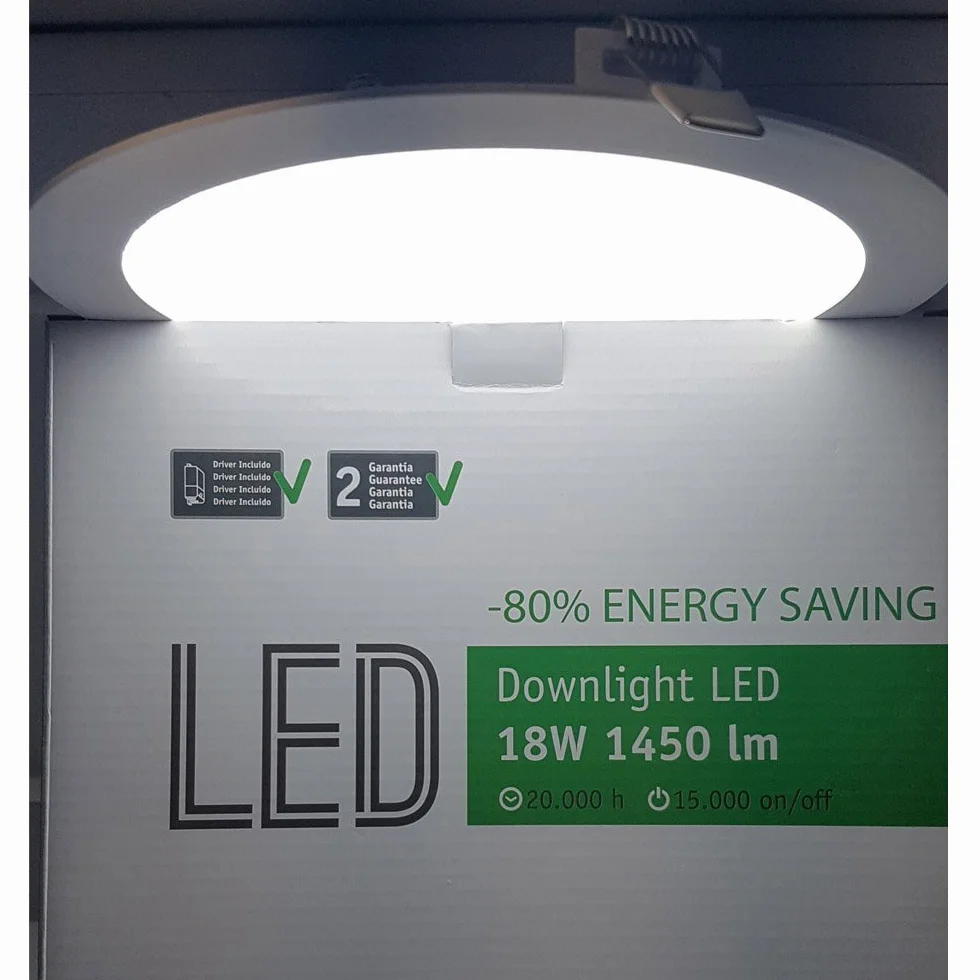 Downlight LED redondo extraplano blanco 18W 1480 lm Luz fría 6000°K 30.000H