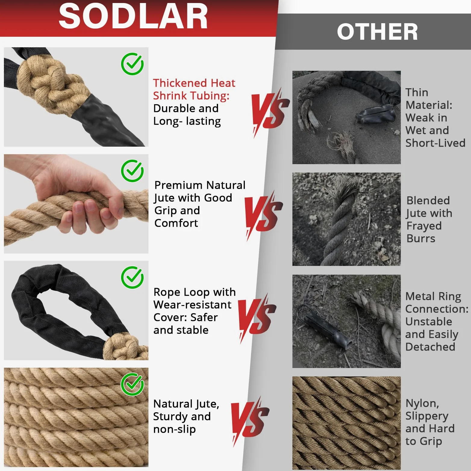 Cuerda de escalada para gimnasio, cuerda gruesa de yute resistente de 35 pies para adultos, entrenamiento de fuerza, columpio de árbol al aire libre, ejercicio de fitness en casa, 1.5 pulgadas