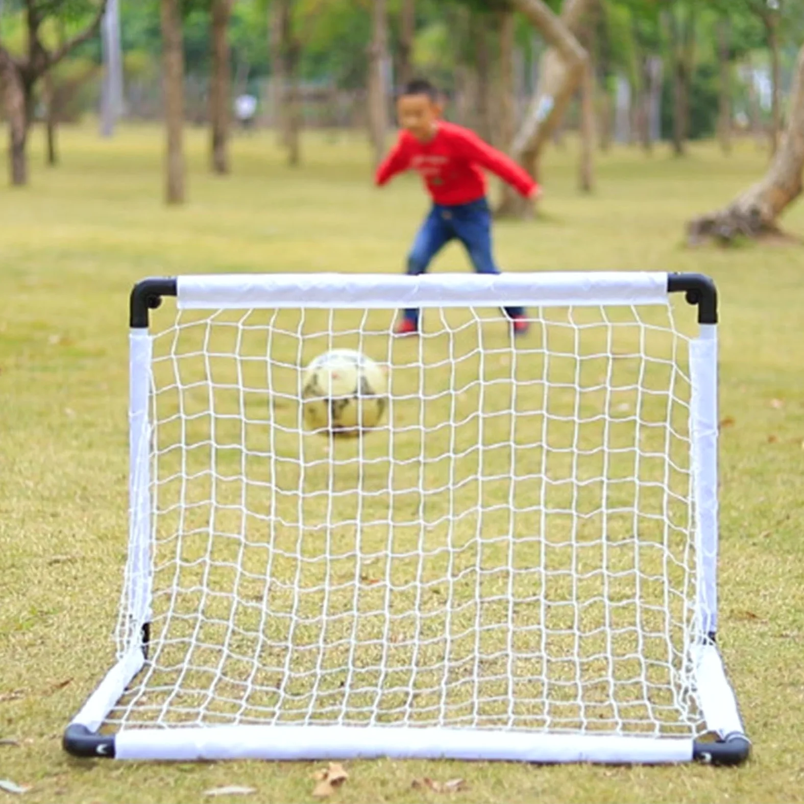 Portería de fútbol para niños, portería de fútbol juvenil con bomba de balón, bolsa de transporte, red de práctica, equipo de entrenamiento de fútbol plegable para patio, jardín, parque