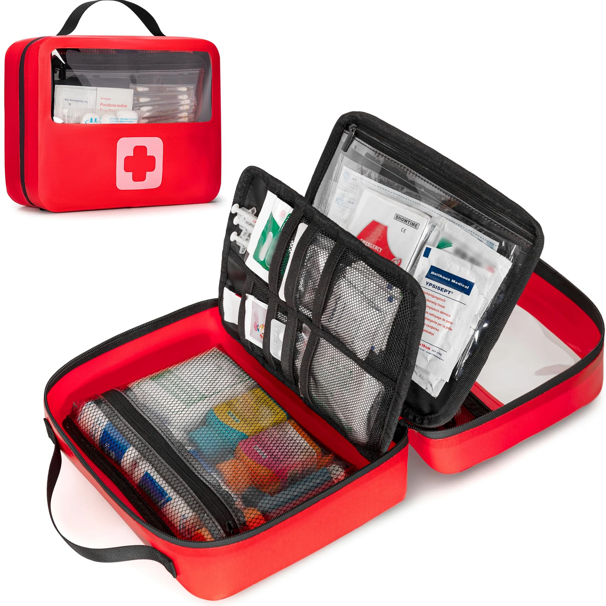 Marscamd Bolsa de primeros auxilios vacía impermeable con panel desmontable, pequeña bolsa médica con sistema Molle, color rojo (solo bolsa)