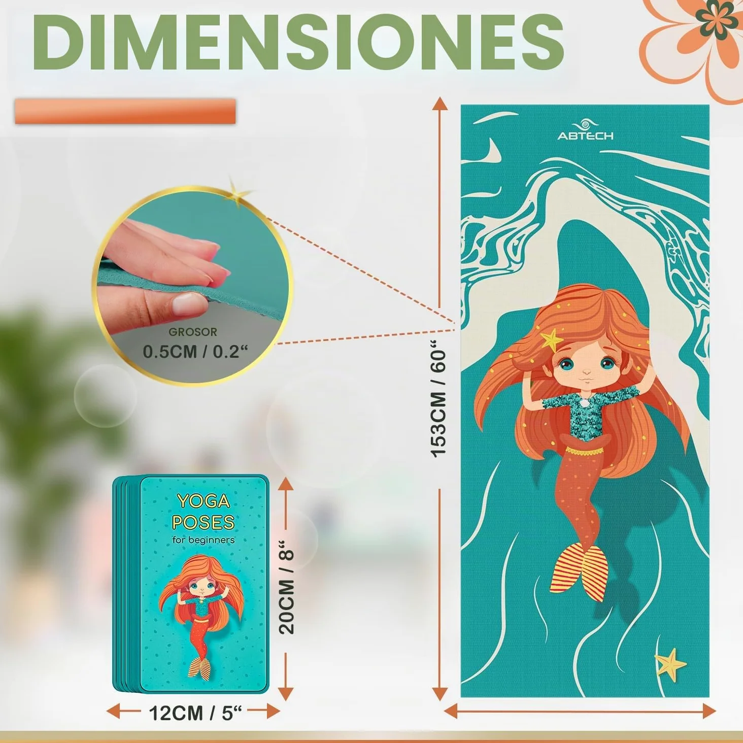 Set De Yoga para Niños - Esterilla De Yoga Unicornio para Niñas y Niños - Unicornio, Sirena y Muñeca - Libre De Químicos - No Tóxico - Antideslizante - con 12 Tarjetas De Yoga