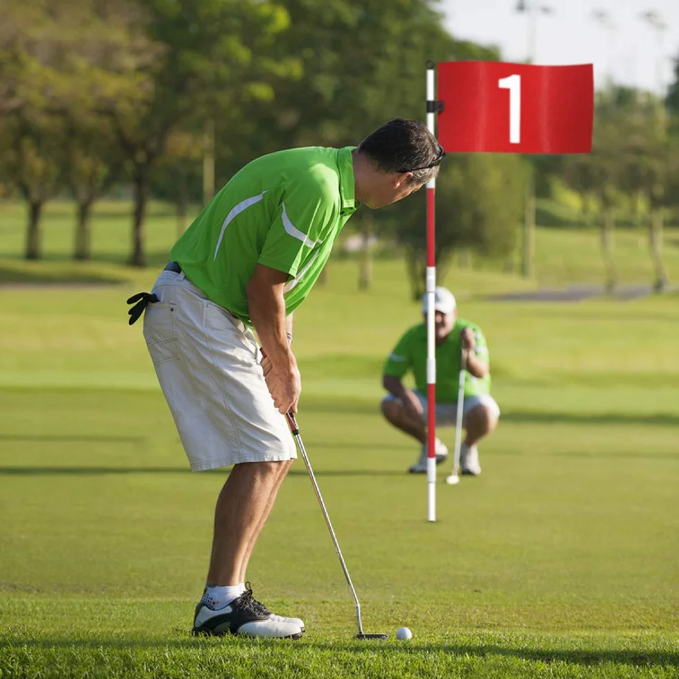 THIODOON Bandera de golf de 6 pies y taza para patio profesional, copa de agujero de golf desmontable y bandera para campo de conducción, patio trasero, fibra de vidrio antioxidante, diseño de 5