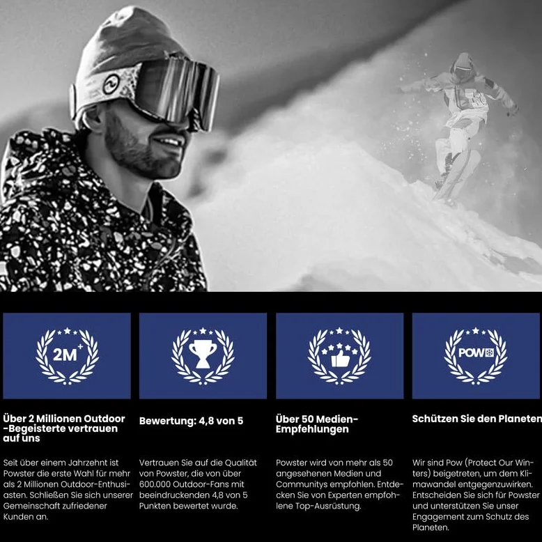 Powster Gafas de esquí en polvo, gafas de snowboard OTG, lentes intercambiables magnéticas, sin marco, protección UV, antiniebla, patinaje móvil
