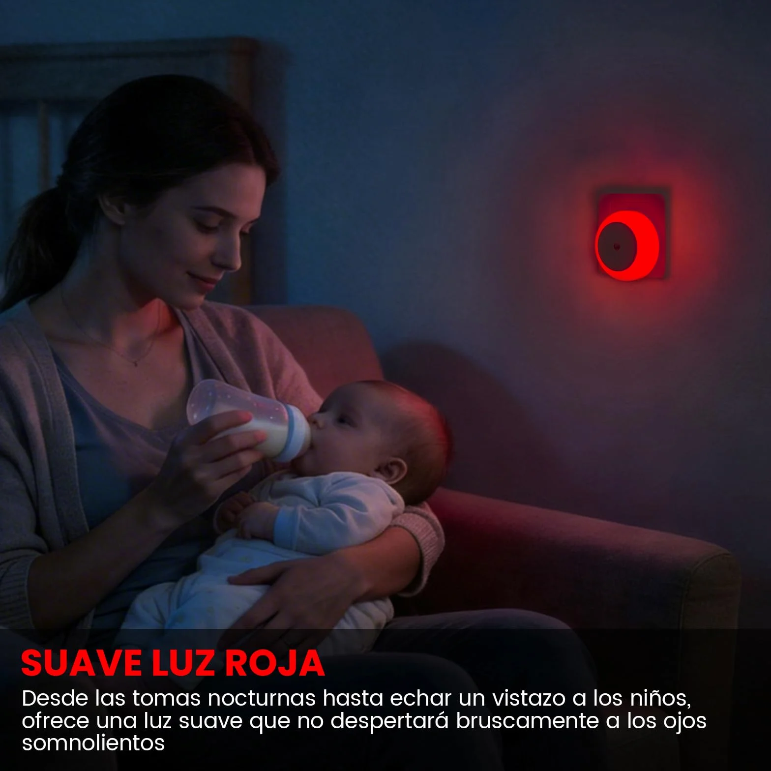 625nm Luz Roja Nocturna Enchufe Bebé con Sensor Crepúsculo Auto On/Off Pack of 2