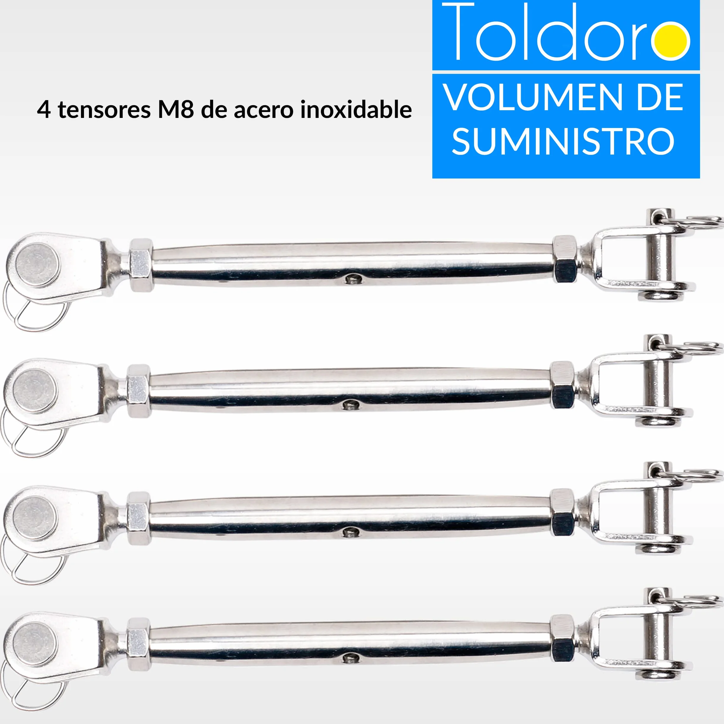 Toldoro M6 | M8 | M10 Tensor de antena de acero inoxidable V4A | Tensor de toldo, tensor de cuerda, tensor de alambre, horquilla/horquilla | forma cerrada
