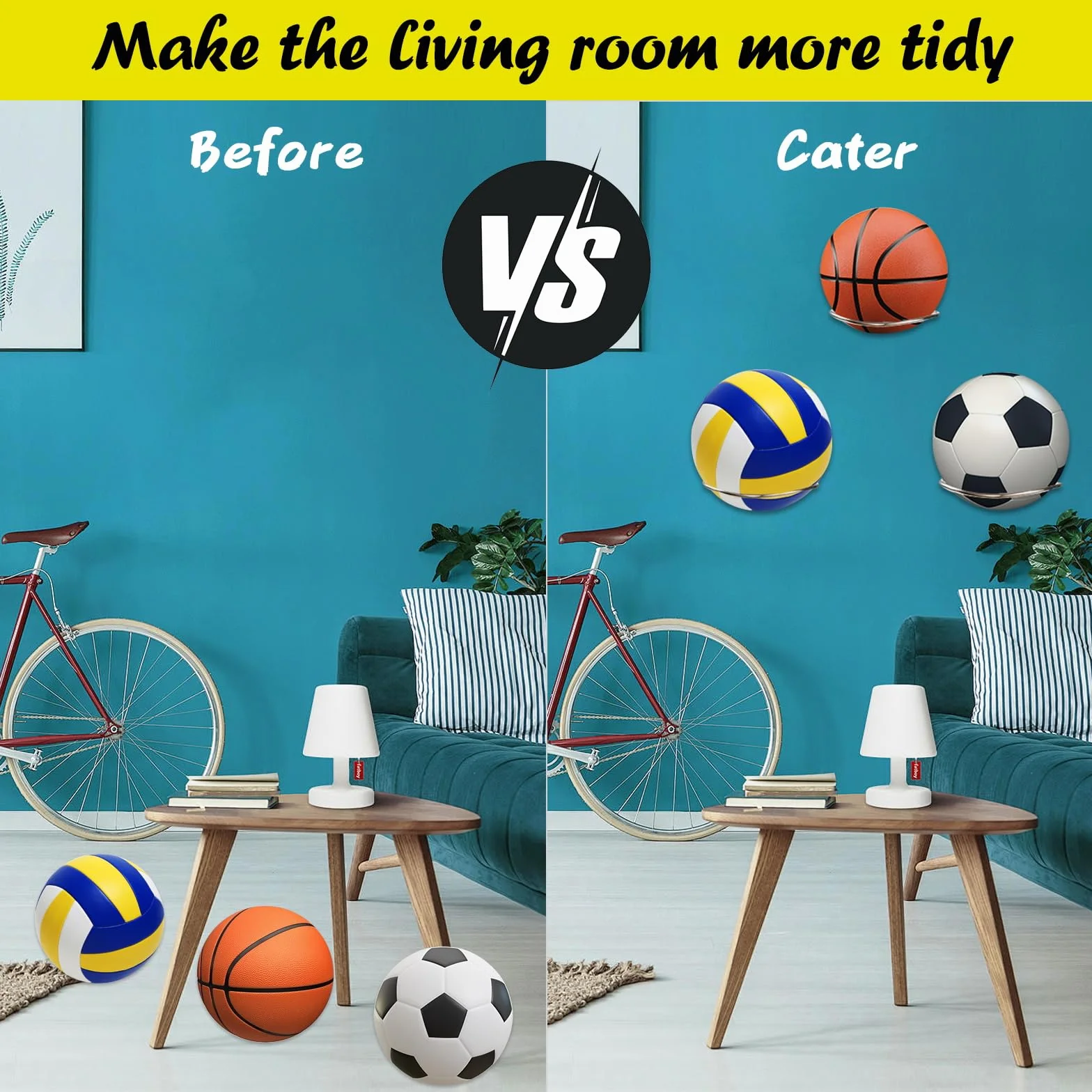 Soporte de Pared para Balones Soporte de Exhibición de Pelota con Tornillos 6 Piezas Plata para Baloncesto Fútbol Voleibol