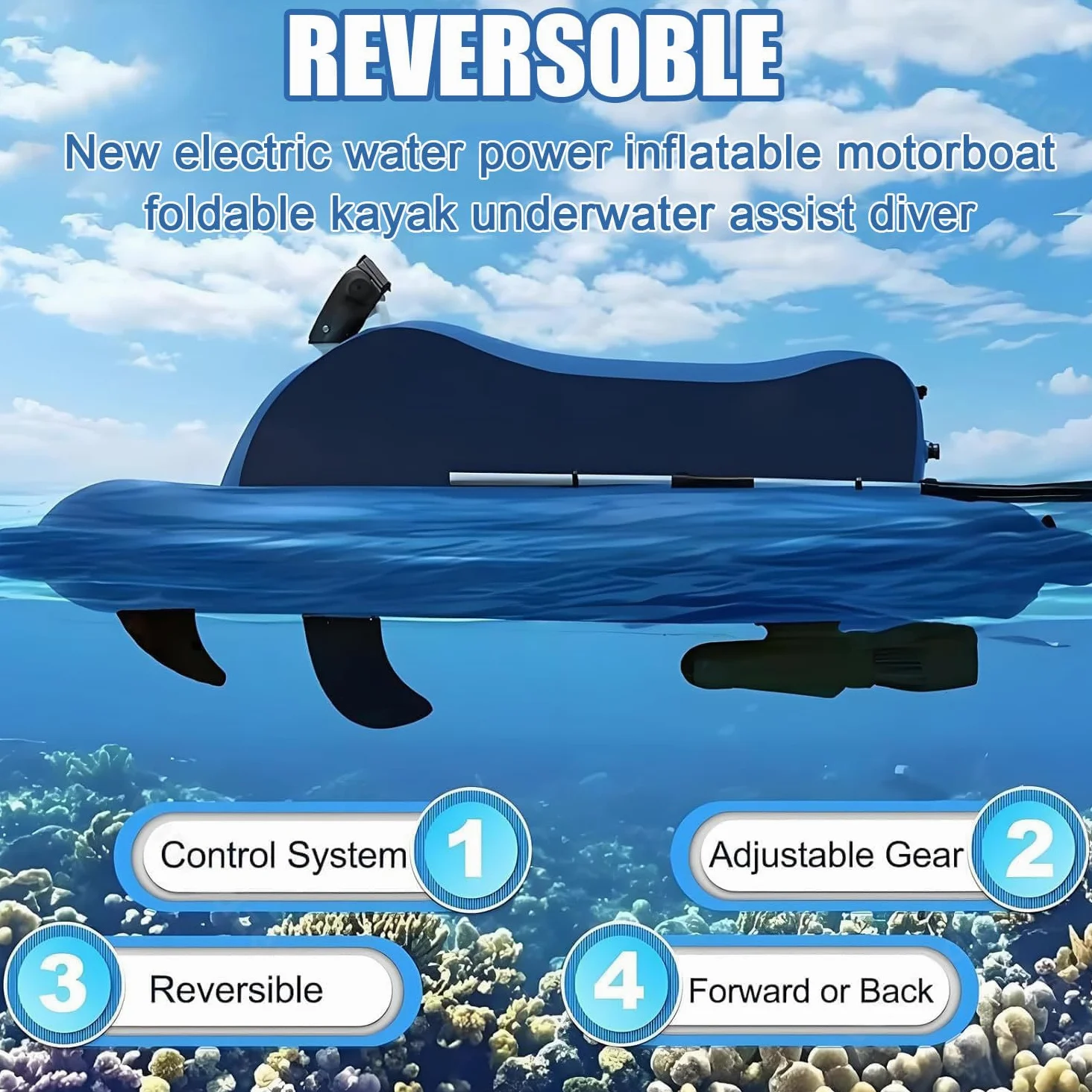 Scooter Submarino y Kayak 2 en 1 – Desmontable para Snorkel y Buceo | Potente motor 500W y batería 10000mAh – velocidad 3-7 km/h y autonomía hasta 130 min,Profundidad máxima 40m