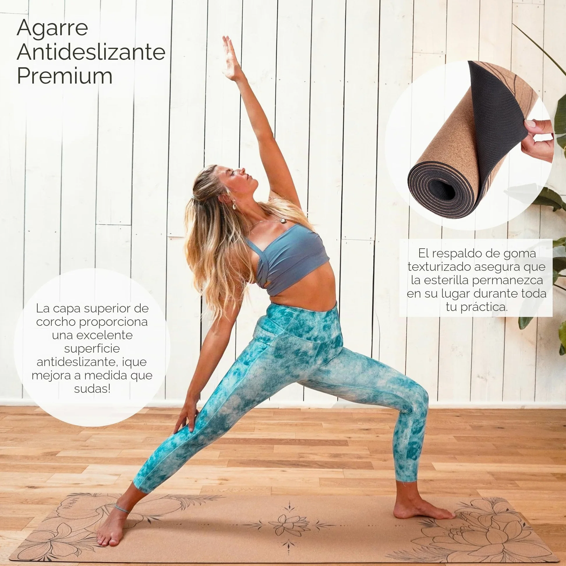 MAKAI Esterilla de yoga de corcho | Ecológica 100% corcho natural y goma | Esterilla antideslizante premium de 4 mm | Incluye correa de transporte de cáñamo | Esterilla de ejercicio y pilates para el