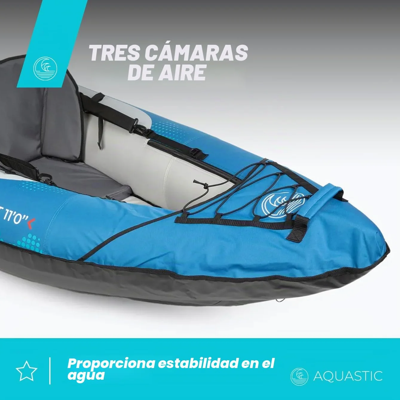 AQUASTIC Kayak DELF 11'0" Kayak Hinchable para 2 Personas con Dos Asientos Bomba Quilla Central y Funda Azul Kayak con Dimensiones 335x96 cm Ideal para Rafting y Excursiones Material PVC Resistente