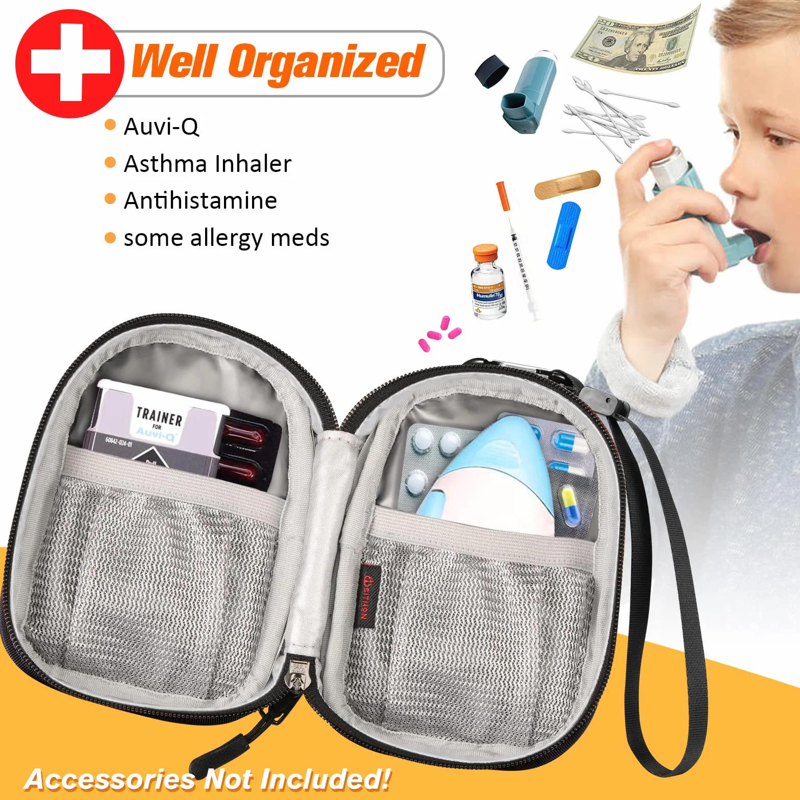 SITHON Bolsa de Medicamentos Aislada, Organizador para Auvi Q, Spray Nasal, Inhalador, Accesorios Médicos, Negro