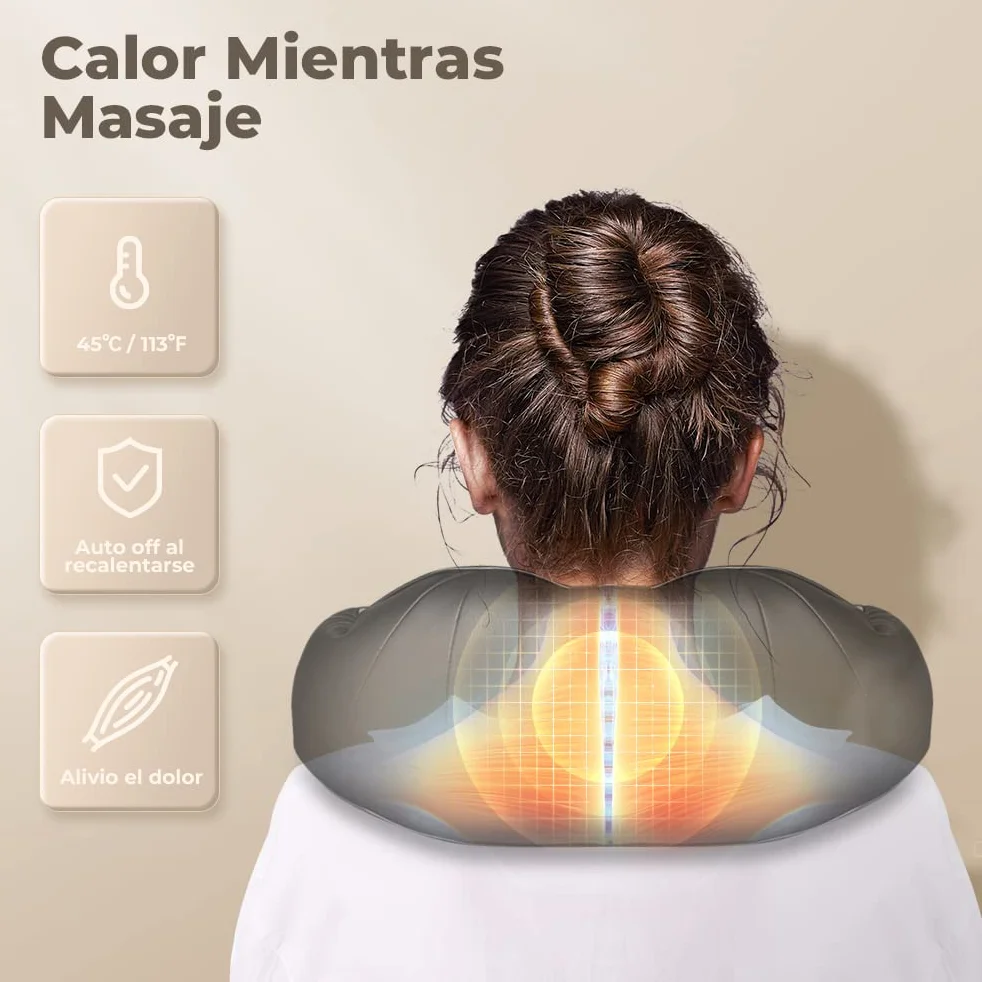 Masajeador de Cuello y Hombros con Calor 4D Shiatsu Cervical y Espalda Intensidad Ajustable