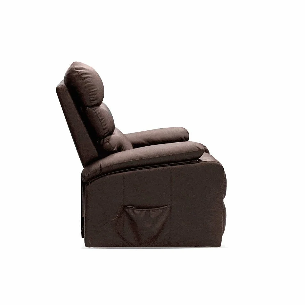 Sillón Masaje Relax Extra Acolchado Marrón Wengué Reclinable Función Calor Lumbar 5 Modos 8 Motores Mando Control 4 Zonas Masaje Polipiel