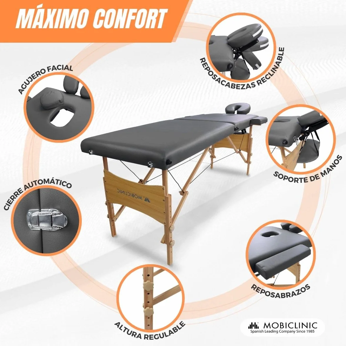 Mobiclinic Camilla Fisioterapia Plegable CM-01 Light 186x60 cm Cama de Masaje Madera 150kg Negra