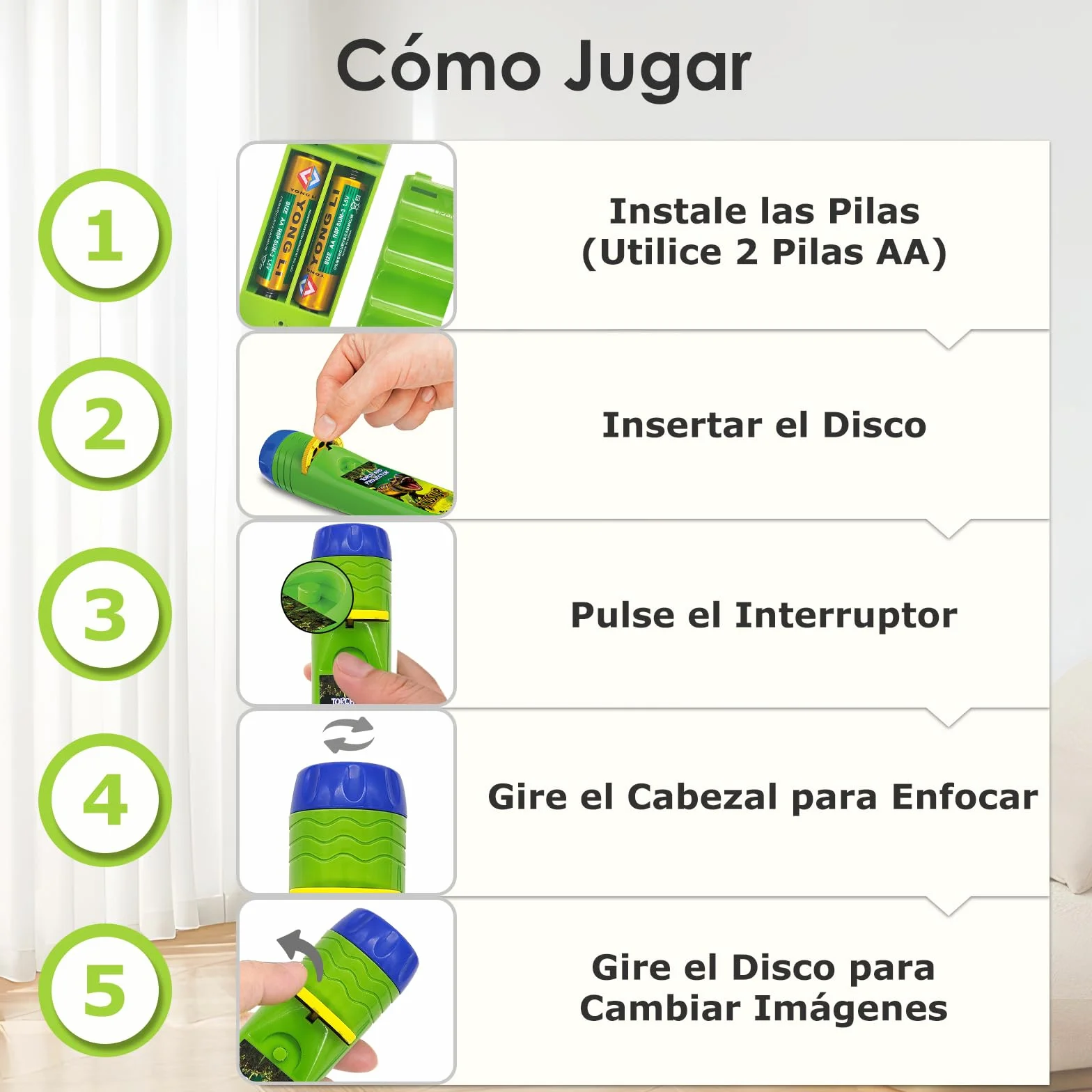 Pup Go Dinosaurio Linterna Proyector para Niños 3+ Años, 3 Discos 24 Imágenes, Juguete Educativo Ciencia
