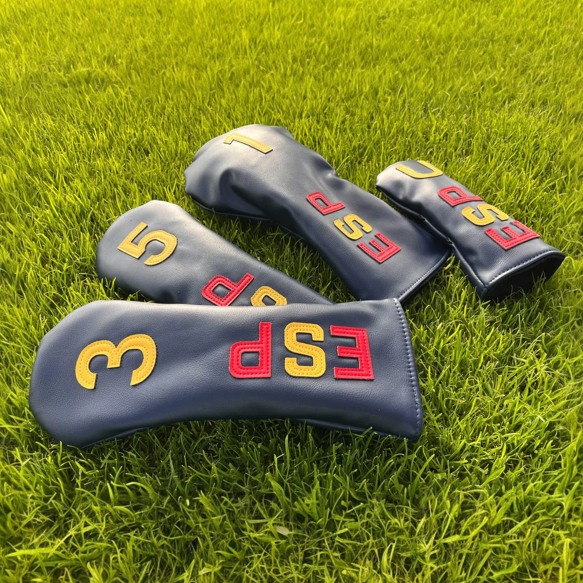 Funda Driver Palo de Golf Serie ESPAÑA - Set para Driver, Maderas e Híbrido - Cuero Waterproof con Número Bordado Estilo Vintage - Interior Suave y Delicado