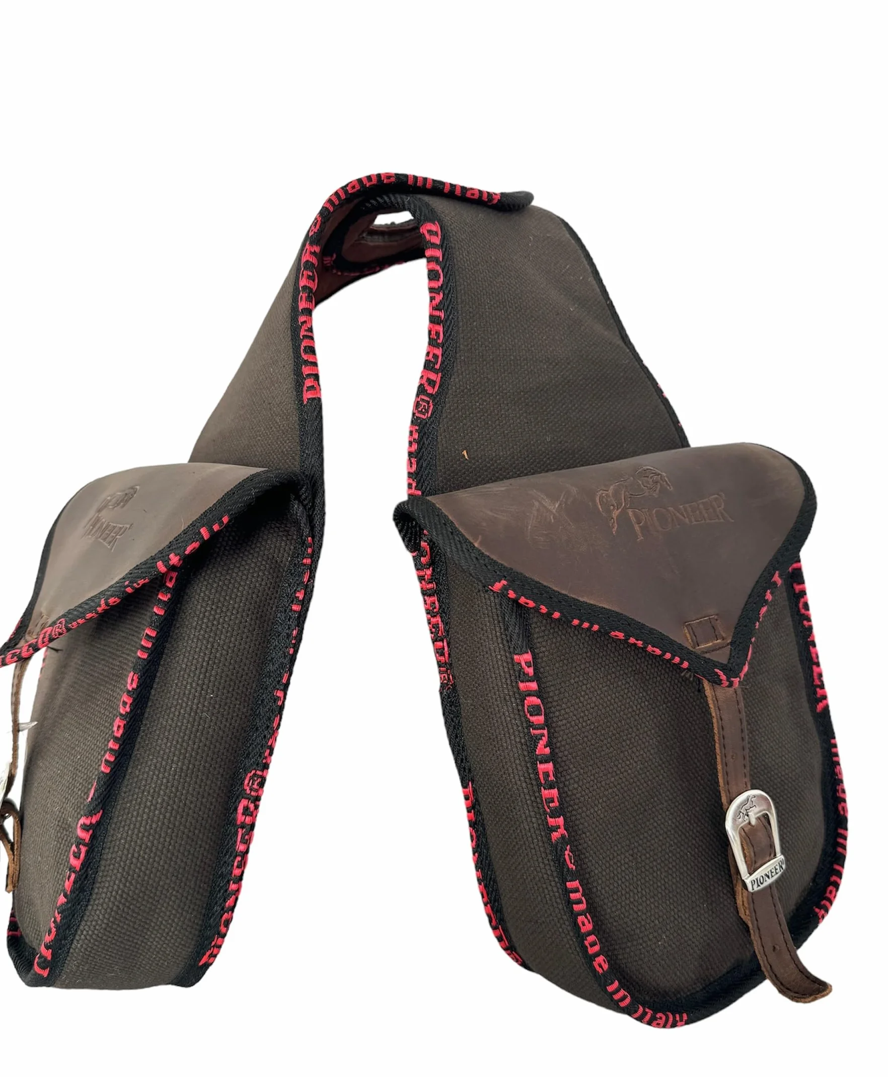 PIONEER Alforjas para Caballo de Piel - Diseño Frontal - Marrón
