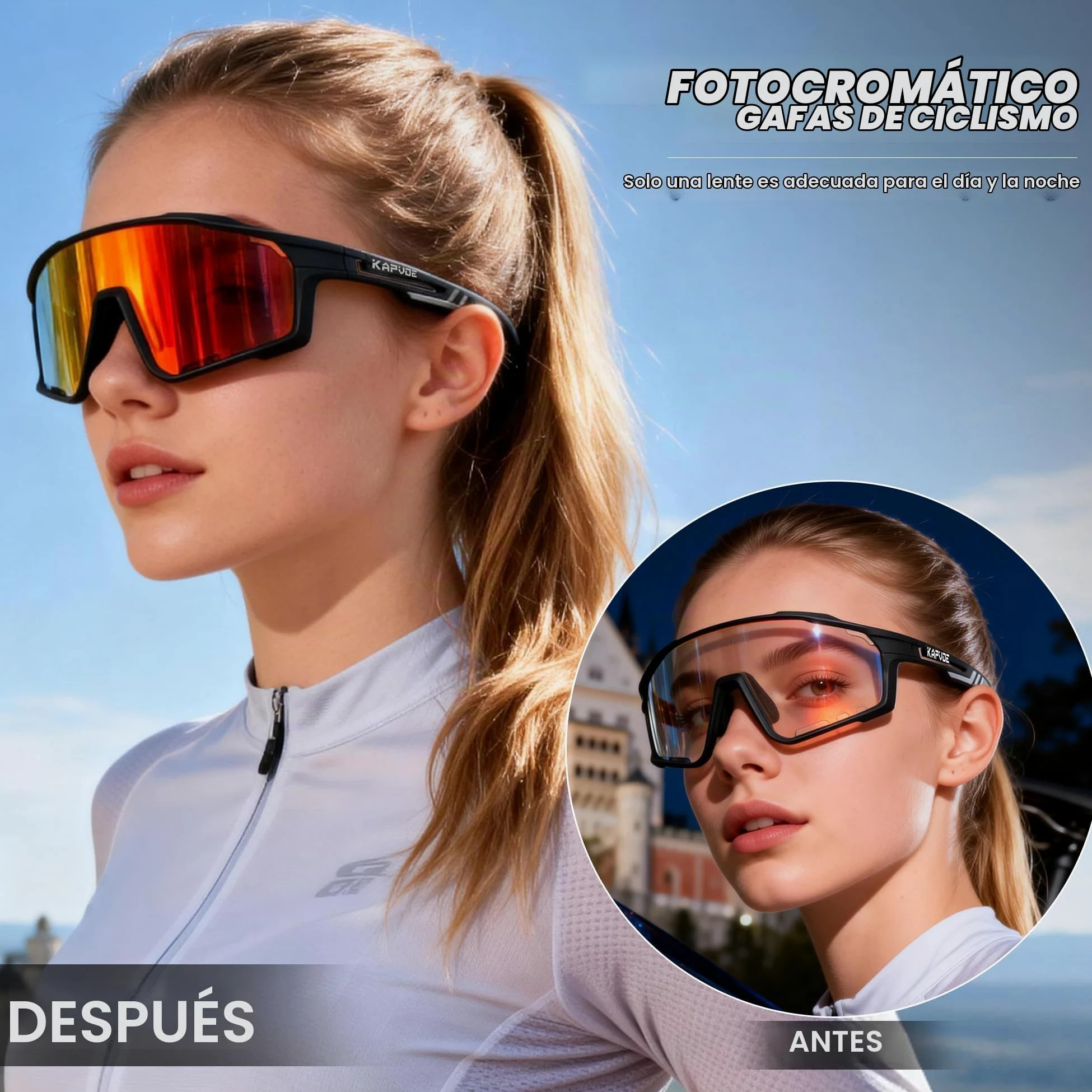 KAPVOE Gafas de Ciclismo Hombre Mujer K76 | Montura TR90, almohadilla nasal ajustable para ciclismo.