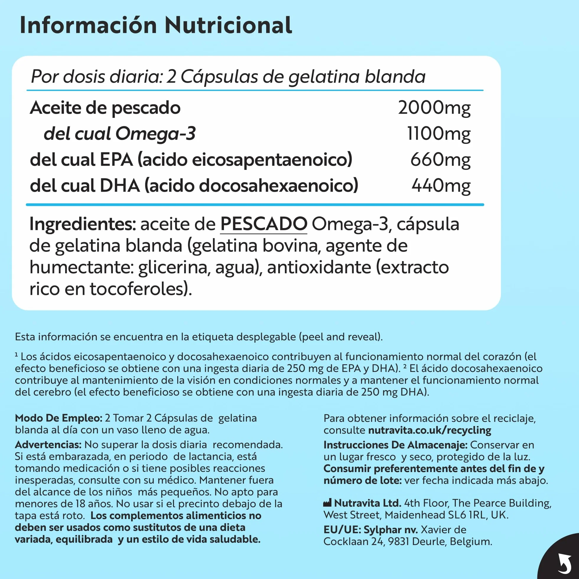 Nutravita Omega 3 2000mg 660mg EPA 440mg DHA 240 Cápsulas Blandas Suplemento para Corazón Cerebro Visión