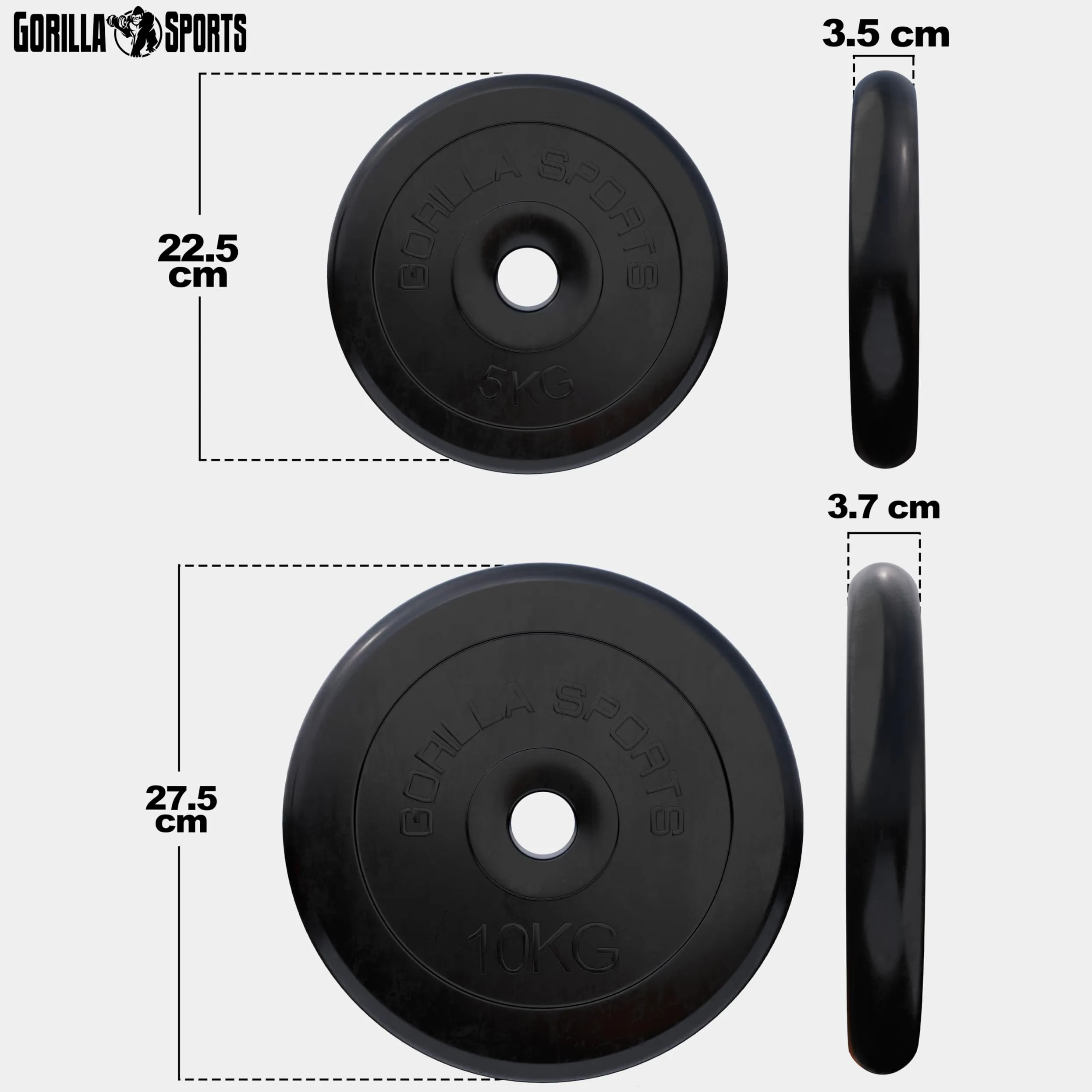 Gorilla Sports - Juego de discos de pesas (2 x 10 kg, 2 x 5 kg, recubiertos de goma)