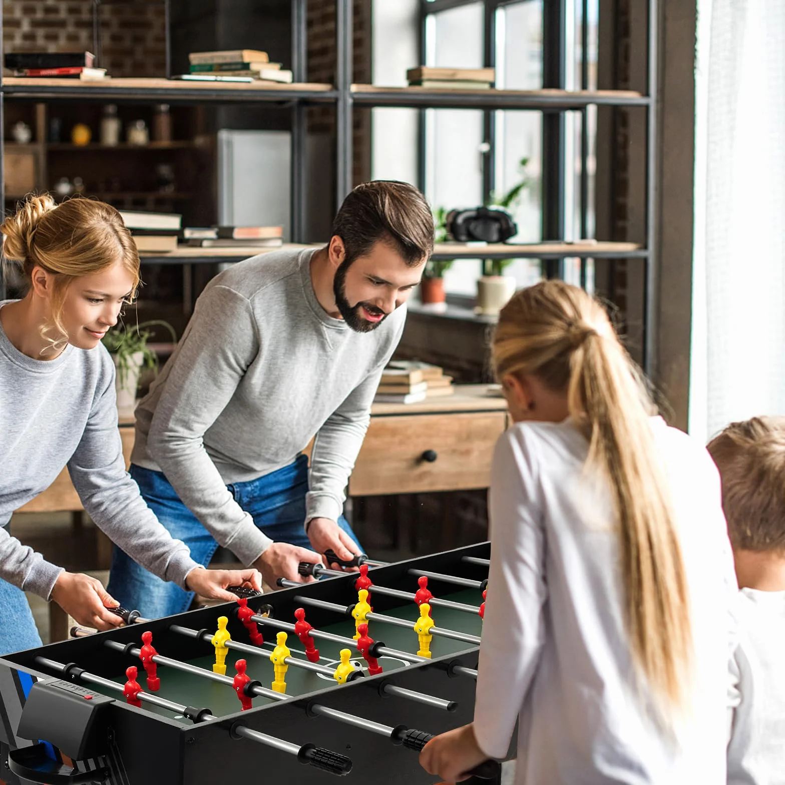 RELAX4LIFE 4 en 1 Juegos de Mesa Apilable para Niños y Adultos, Futbolín, Hockey, Billar, Tenis de Mesa con 18 Accesorios para Salas de Juegos y Bares, Regalo Cumpleaños o Navidad, 125x97x83cm