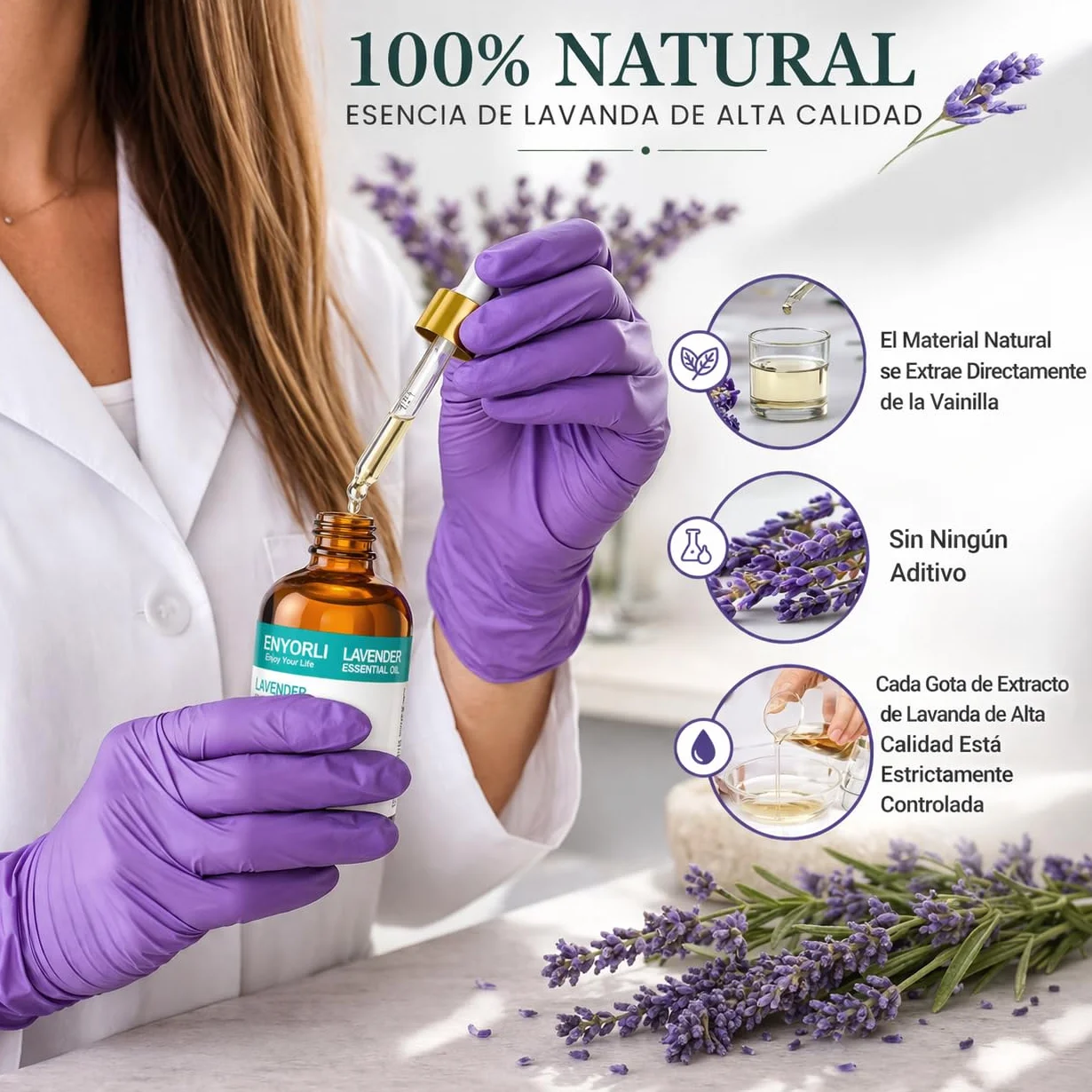 Aceite Esencial de Lavanda Orgánico 100ml Favorece el Sueño Relajación Masaje Corporal