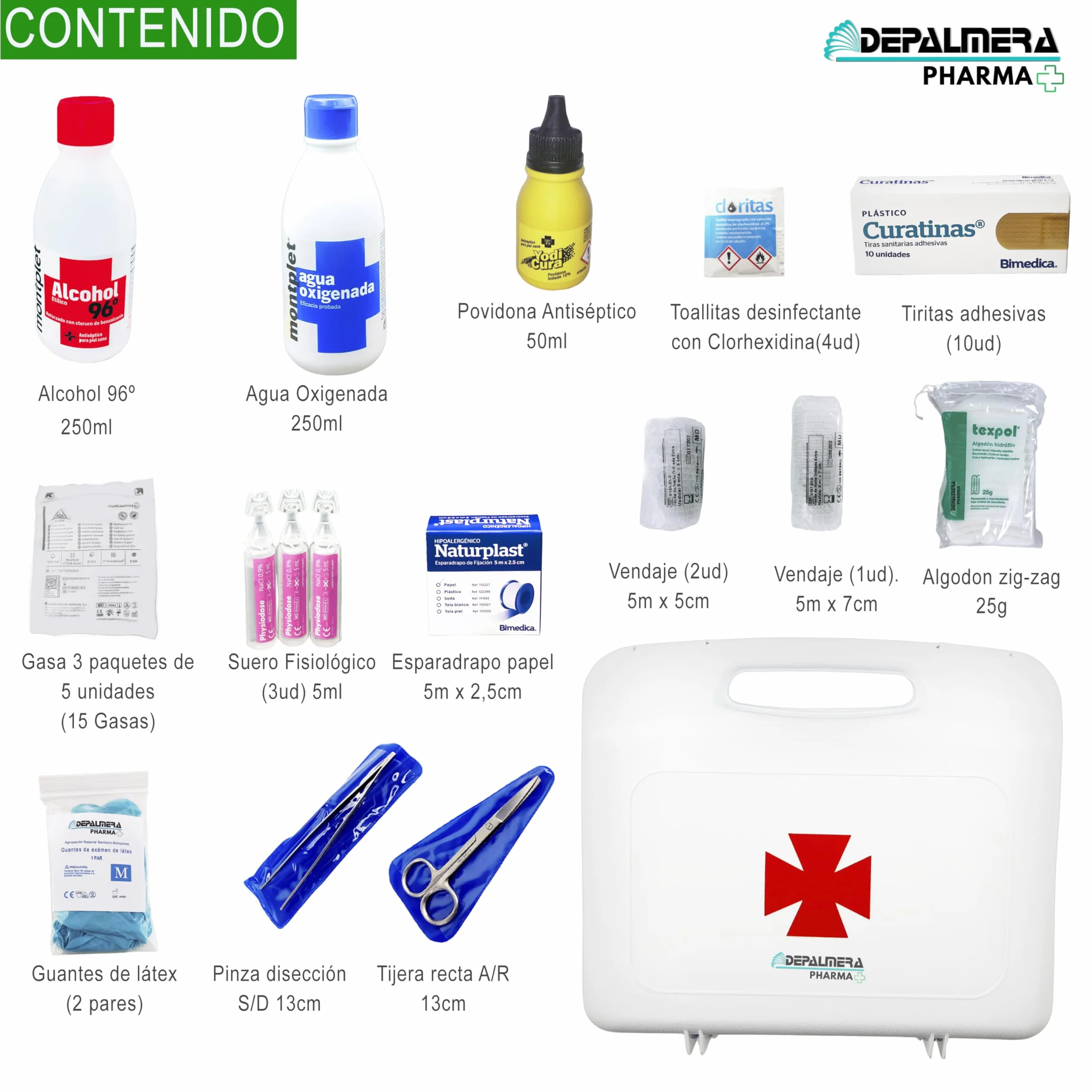 Botiquin de Primeros Auxilios Hogar y Trabajo Completo Homologado 26x23x7cm
