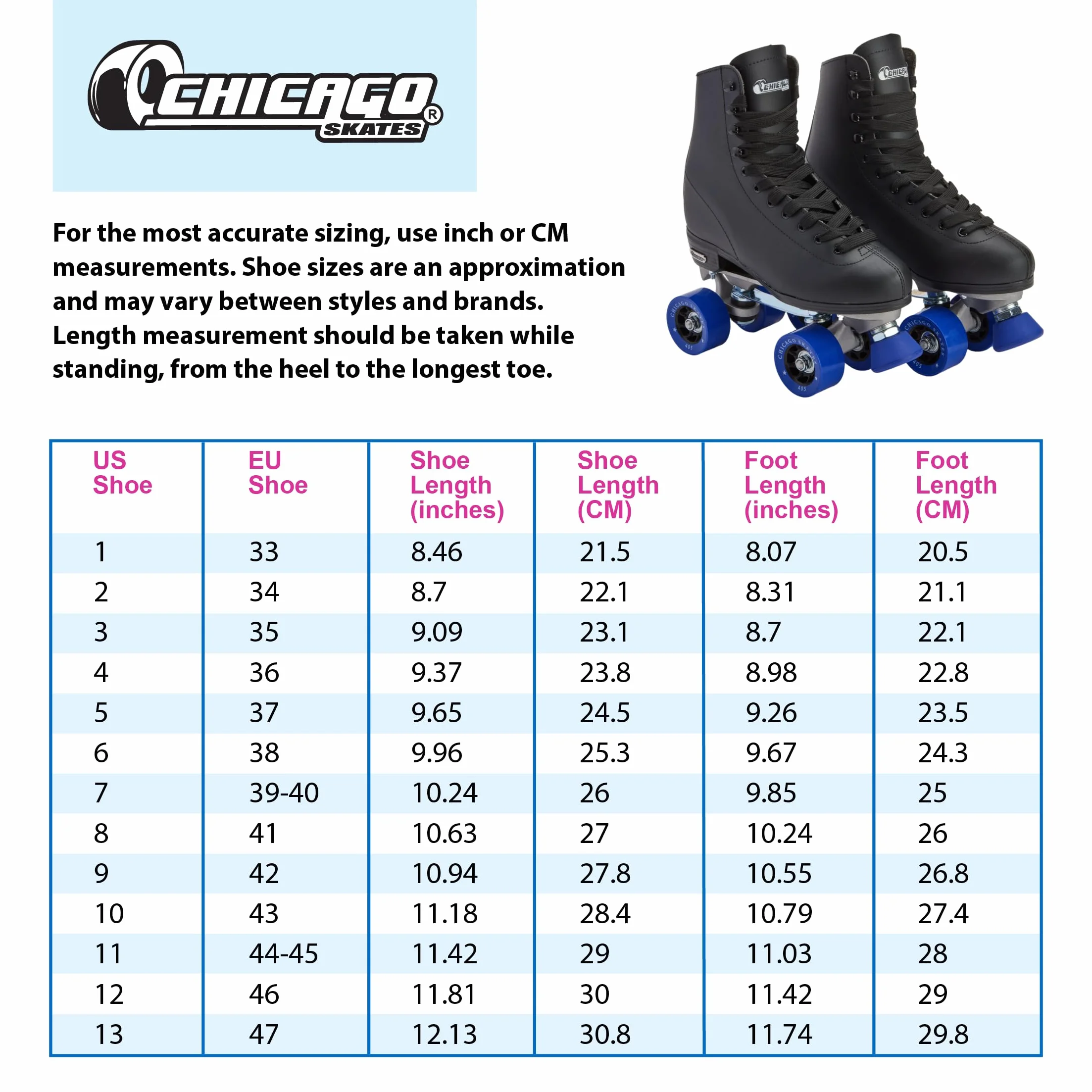 Chicago Skates Patines clásicos de Pista cuádruple Negros para Hombre