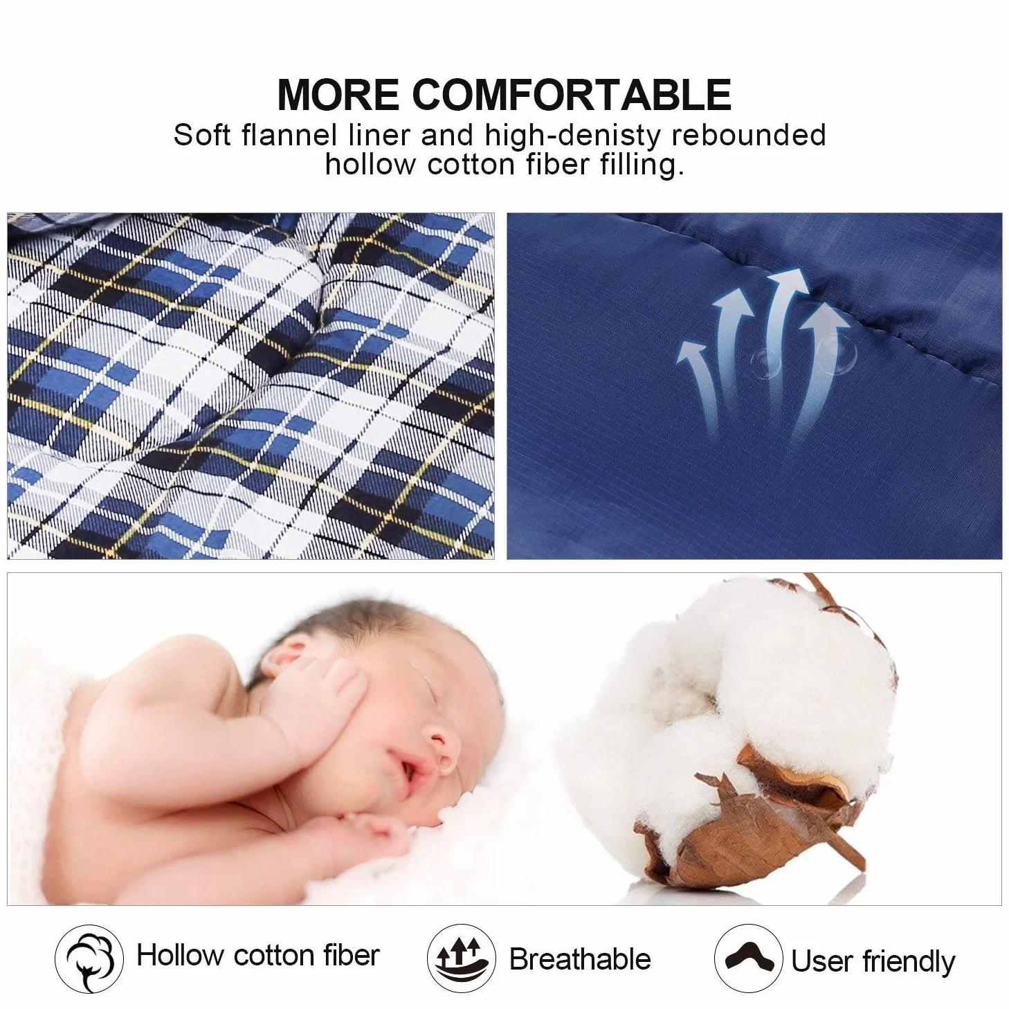 REDCAMP Saco de Dormir de Franela de algodón para Acampada, mochileros, para Adultos, para Clima frío, Tipo sobre, con Relleno de 0,9, 1,4 y 1,8 kg