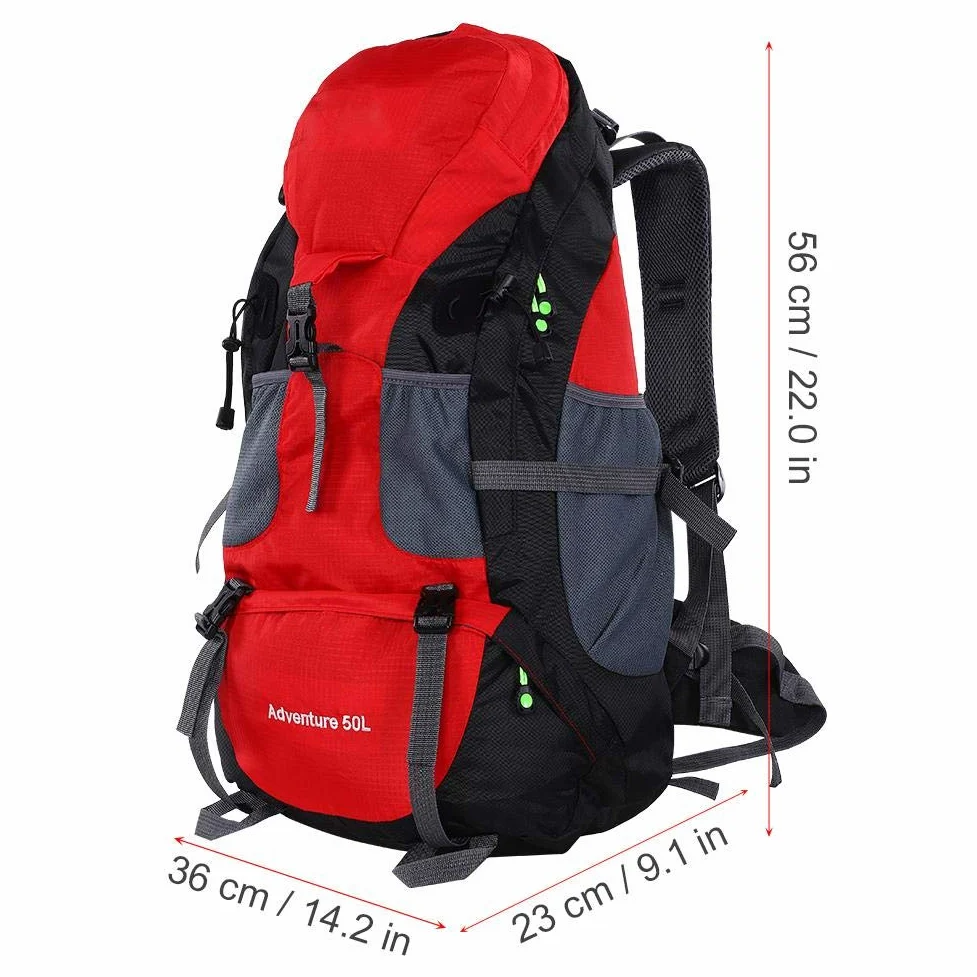 Bolsa de trekking de 50L, Mochila deportiva a prueba de agua Senderismo Mountaintop Moto Ski Unisex Mochila(rojo) Montañismo Y Camping Paquete De Montañismo