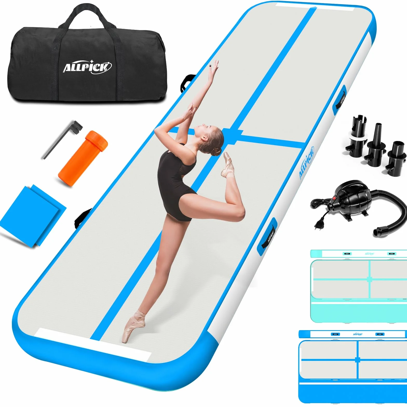 ALLPICK Esterilla de gimnasia inflable 3/4 m 10/20 cm alto diseño doble cara yoga balanceo