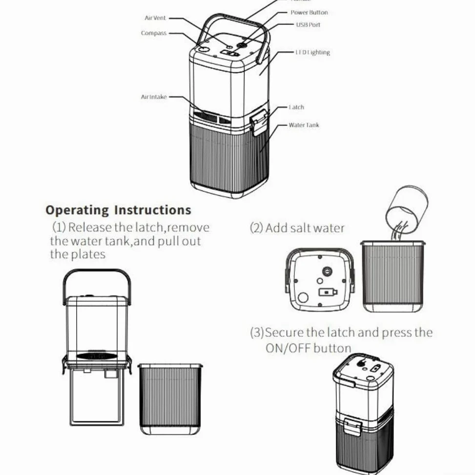 Linterna de agua salada, luz de camping de agua de mar, banco de energía de emergencia, cargador de teléfono USB, iluminación fuera de la red, equipo de supervivencia de huracán, linterna