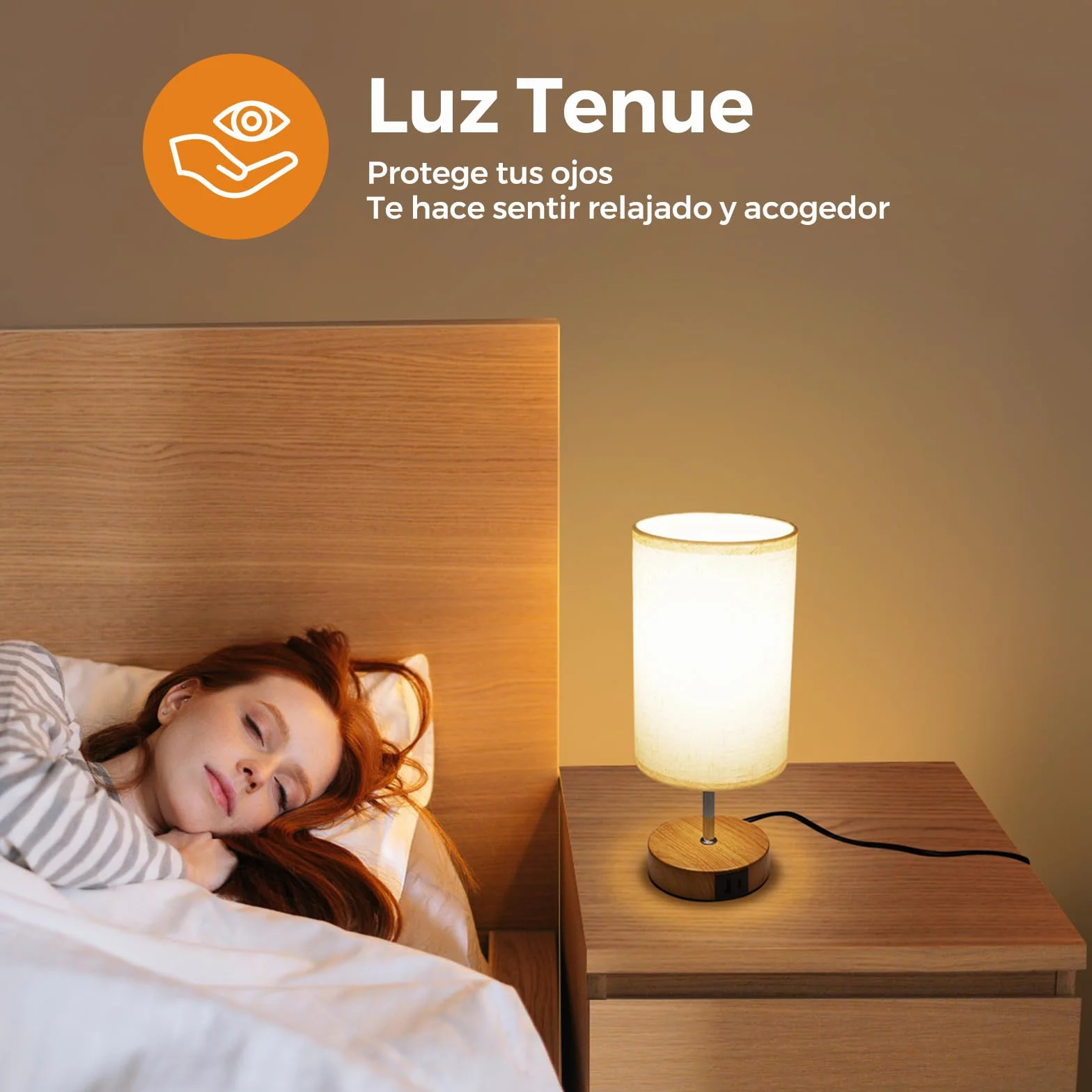 Suright Lámpara de Mesa Táctil Regulable con Puertos USB A+C, Pantalla de Tela de Lino, Bombilla Incluida